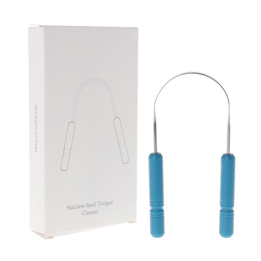 健康な舌クリーナーステンレス鋼スクレーパープラスチックハンドル口腔衛生ケアブルー