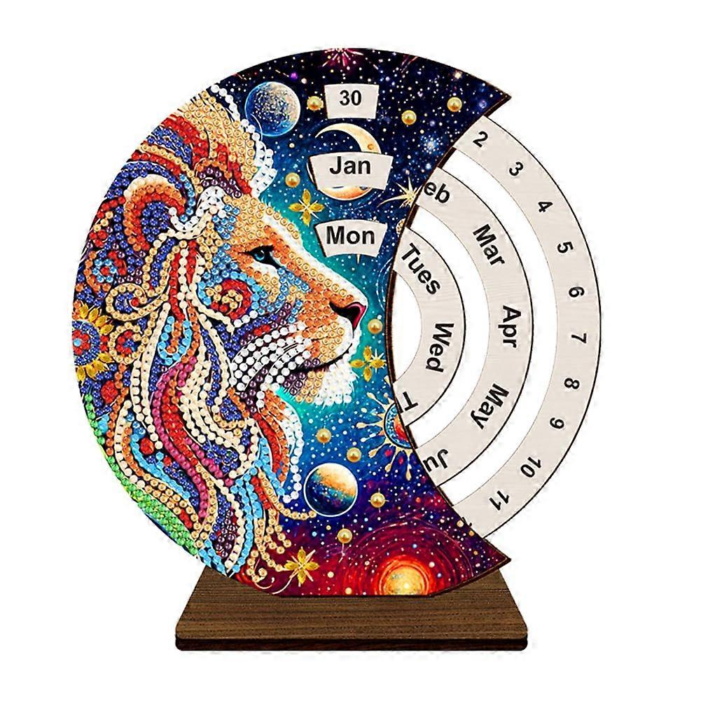 DIY Perpetual Calendar Set, 5D Diamond Art, Manual Rotating Wooden Desk Calendar