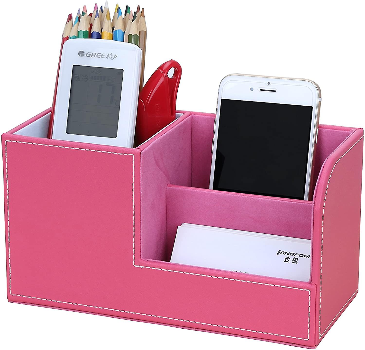Multifunctional Desk Organizer 3 Storage Compartment Pen Holder (pink)