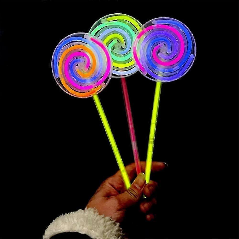 3PCS Candy Glow Sticks Spinning Light Up Lollipop Threaded Wand Party Favor for Evening Carnival
