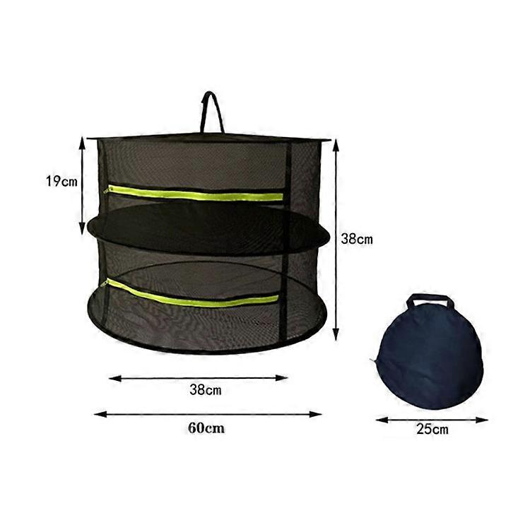 60cm Diameter 2-Layer Collapsible Herb Drying Rack Plant Hanging Mesh with Zipper