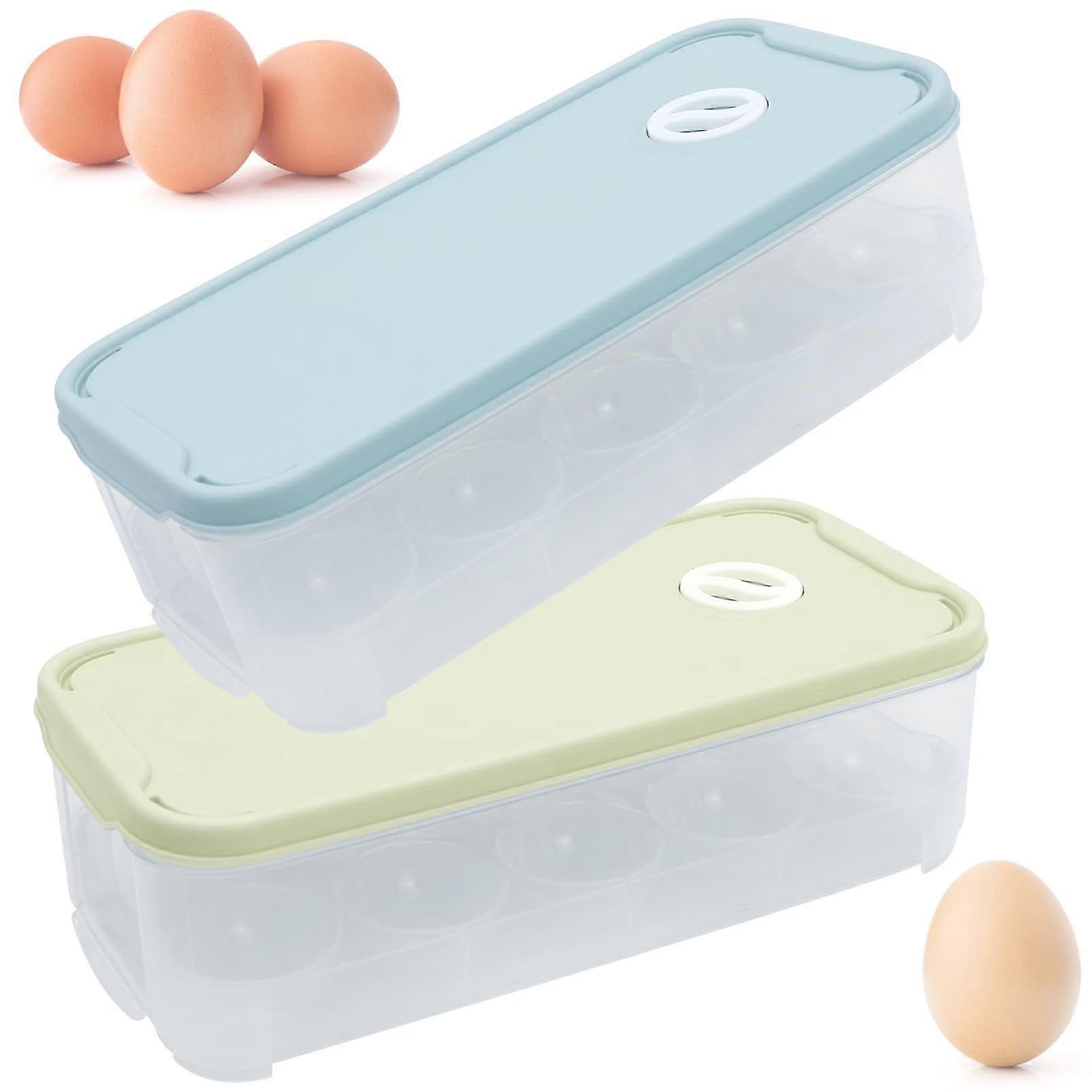 2 Pack Covered Egg Holders, 10 Grid Plastic Egg Storage Box with Lid for Fridge Kitchen Restaurant