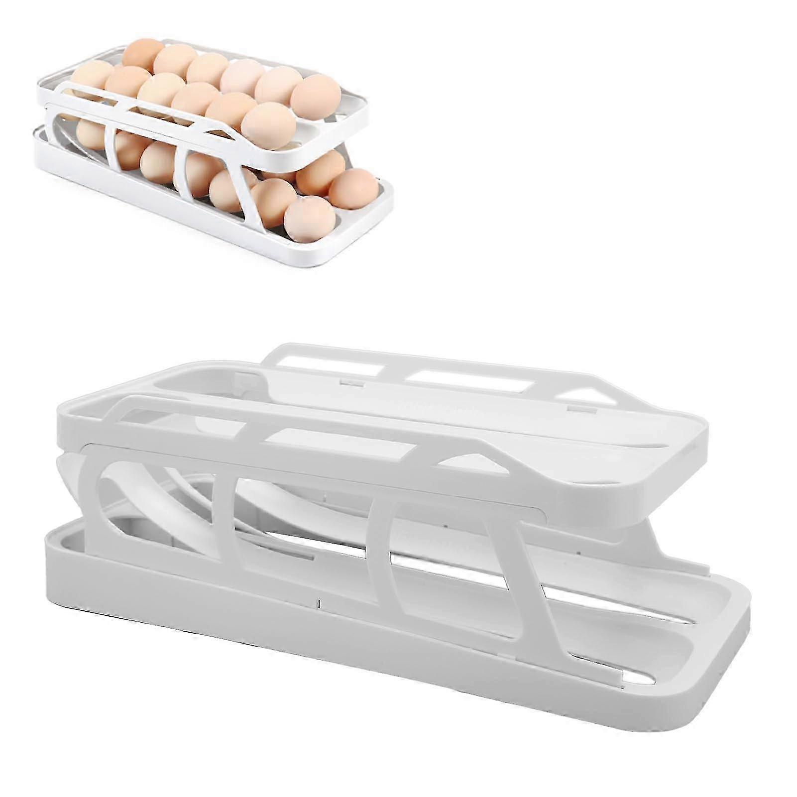 冷蔵庫保管用の2層ローリングエッグディスペンサーオーガナイザー-ホワイト