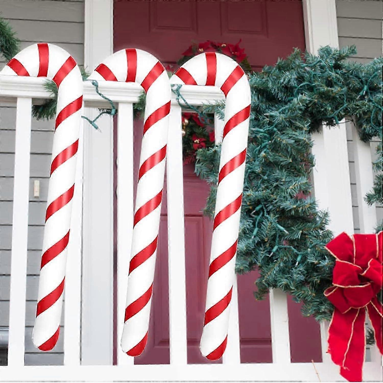 Set of 3 90 cm Inflatable Candy Canes for Holiday Decor, Oversized Grinch Figurine, Suitable for Outdoor Use, Front Door Display, Candy Cane