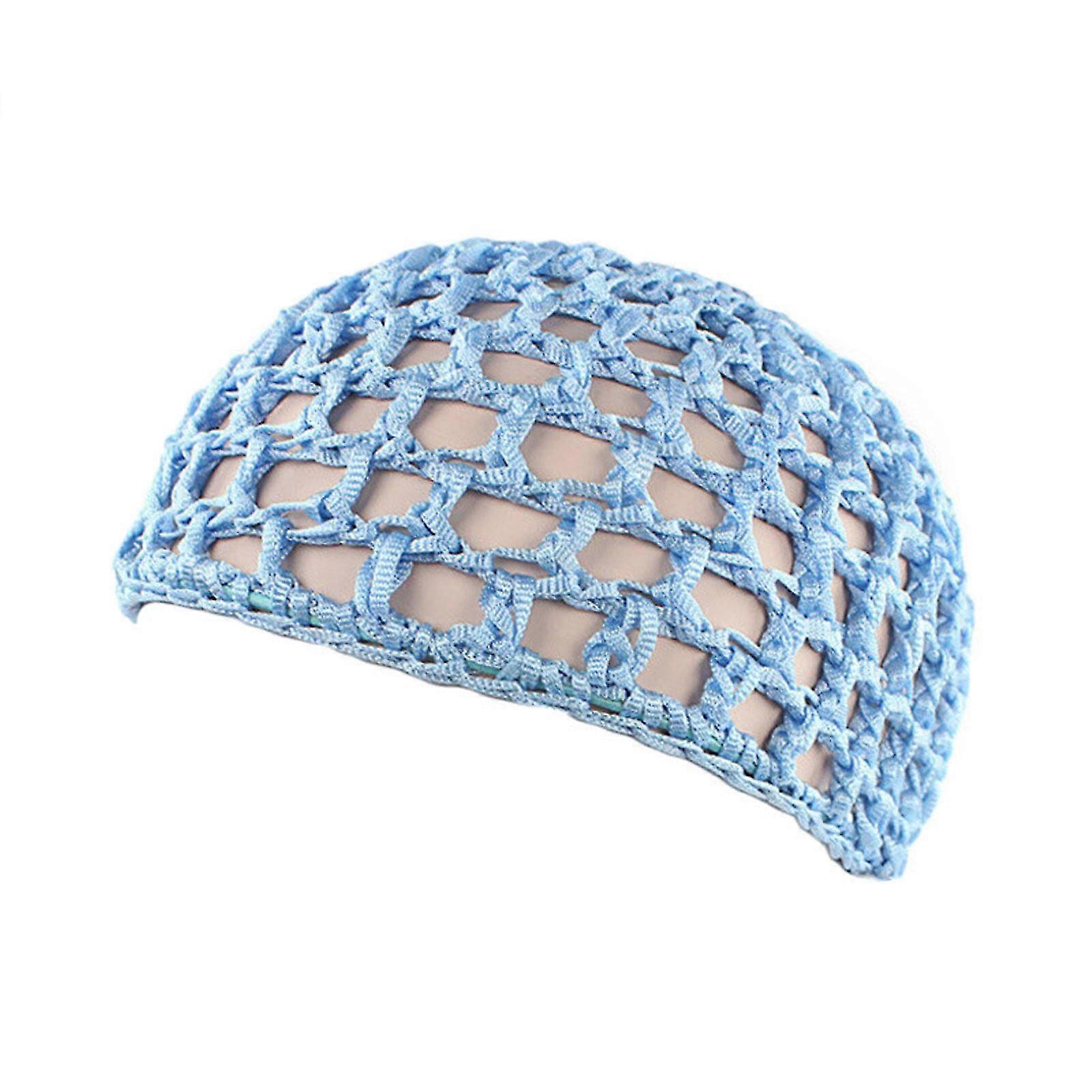Crochet Mesh Hair Net Sleeping Cap Turban Snood Light Blue