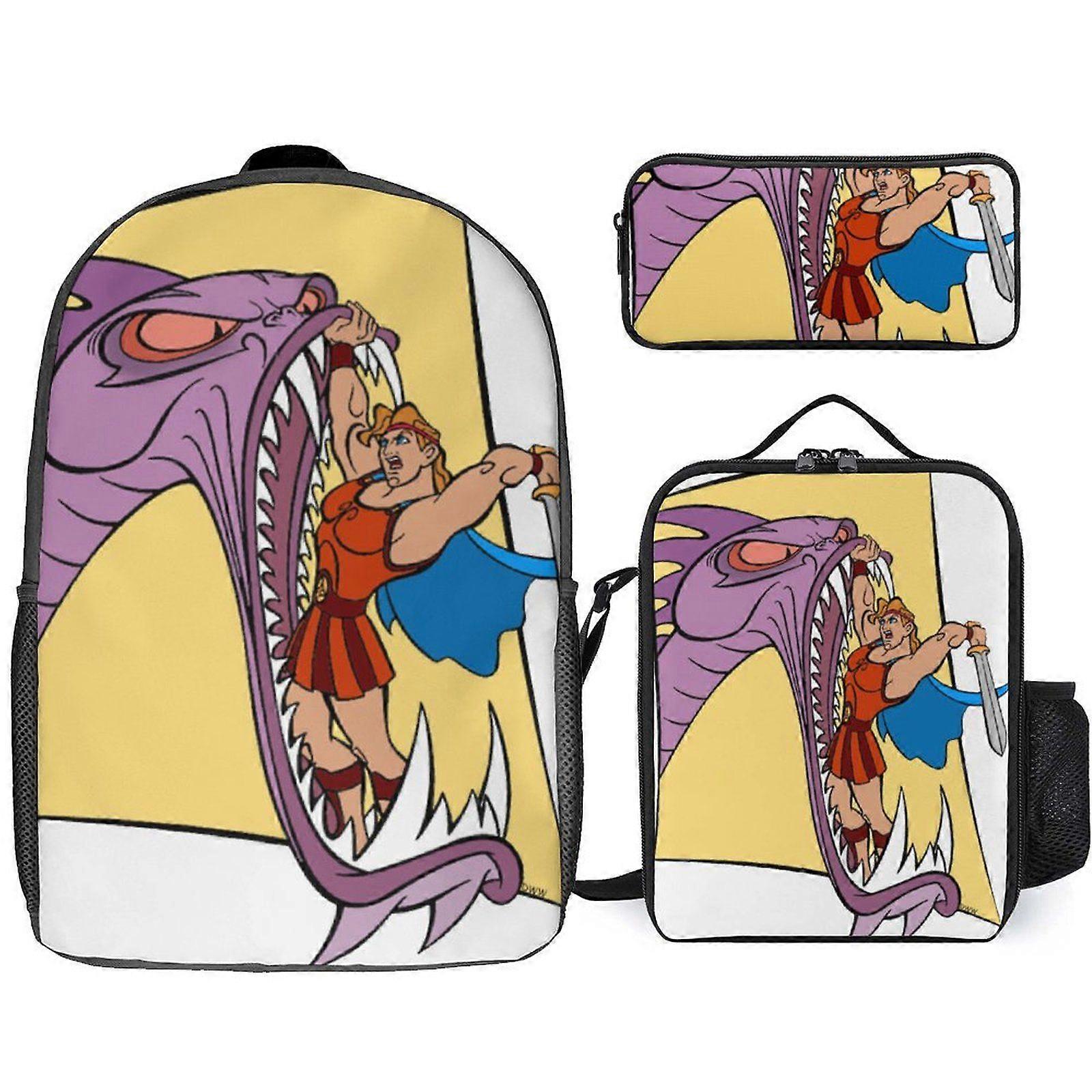y52 Hercules The Animated Series Backpack with Matching Lunch and Pencil Pouch Three Piece Set for Daily Activities w52