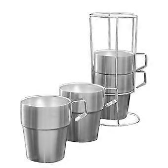 4 Pcs Camping Tasses Empilables Extérieur Antibrûlure Tasse À Café Avec Support