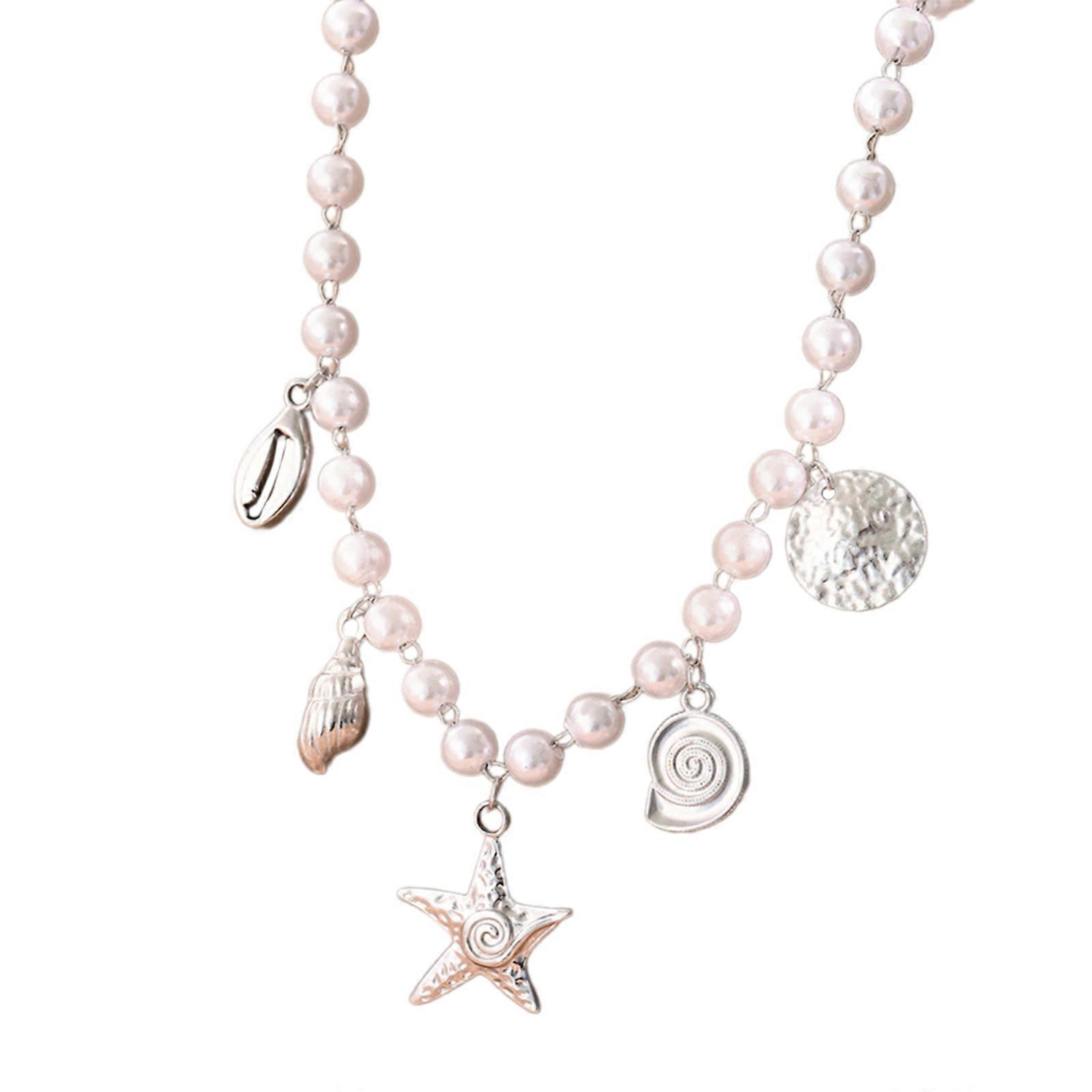 Bijoux côtiers élégants Collier à breloques étoile de mer Collier pendentif léger étoile de mer de style côtier avec perles d’imitation