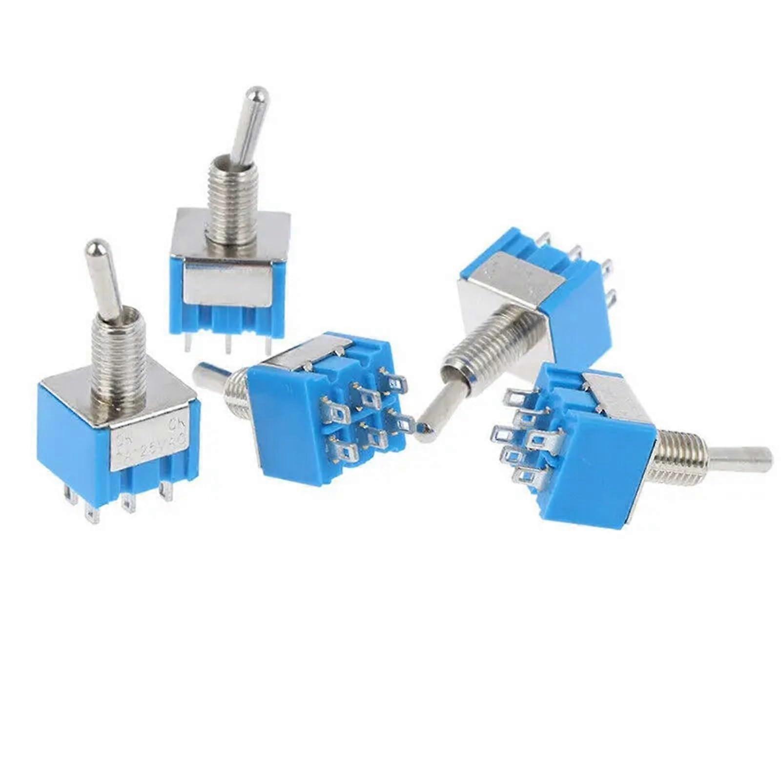 5Pcs Miniature Toggle Switch Double Pole Double Throw DPDT (MTS202) ONON 120VAC 6A 1/4 Inch Mounting MTS202