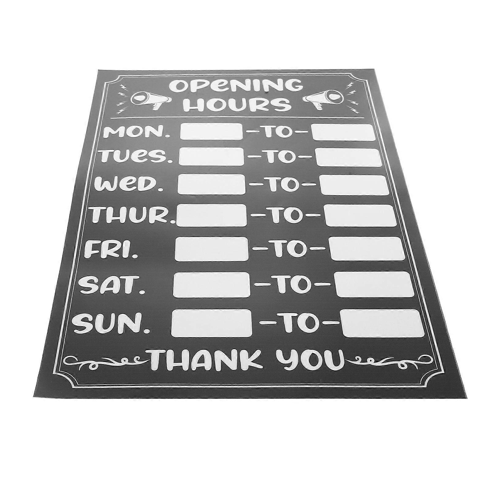 Heures d’ouverture Signe Adhésif PVC Réinscriptible Résistant au Soleil pour Décor Noir 4x6 pouces