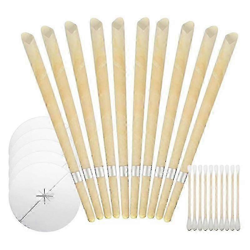 Ear Candles 10 Pcs - Natural Ear Candles Beeswax Candling Cones With 5 Protective Disks And 5 Cotton Swabs
