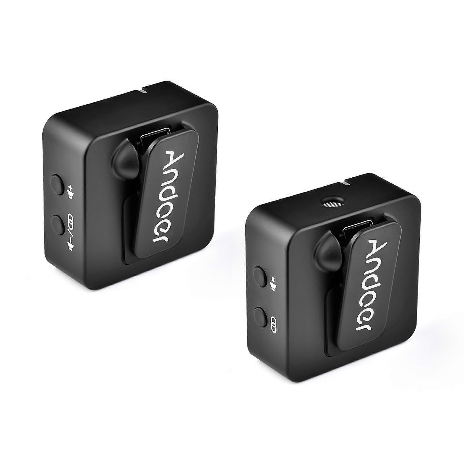 Andoer MX5 Wireless Lavalier Mic System - 50m Range, for Type-C & 3.5mm Devices, Rechargeable