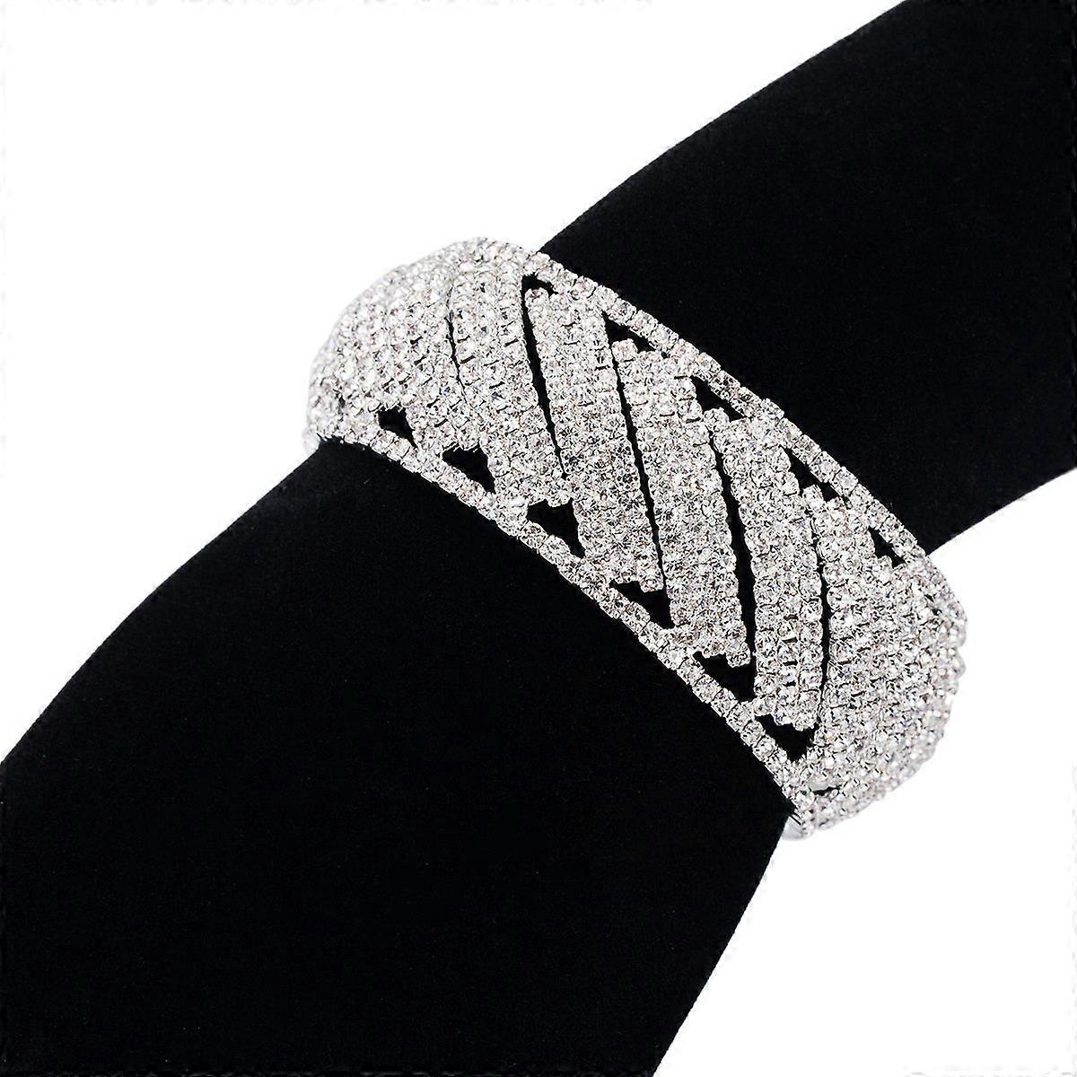 女性のためのウェディングブレスレットラインストーンジュエリーエレガントなスタイルのパーティーアクセサリー5 5x2 5cmホワイト1セット