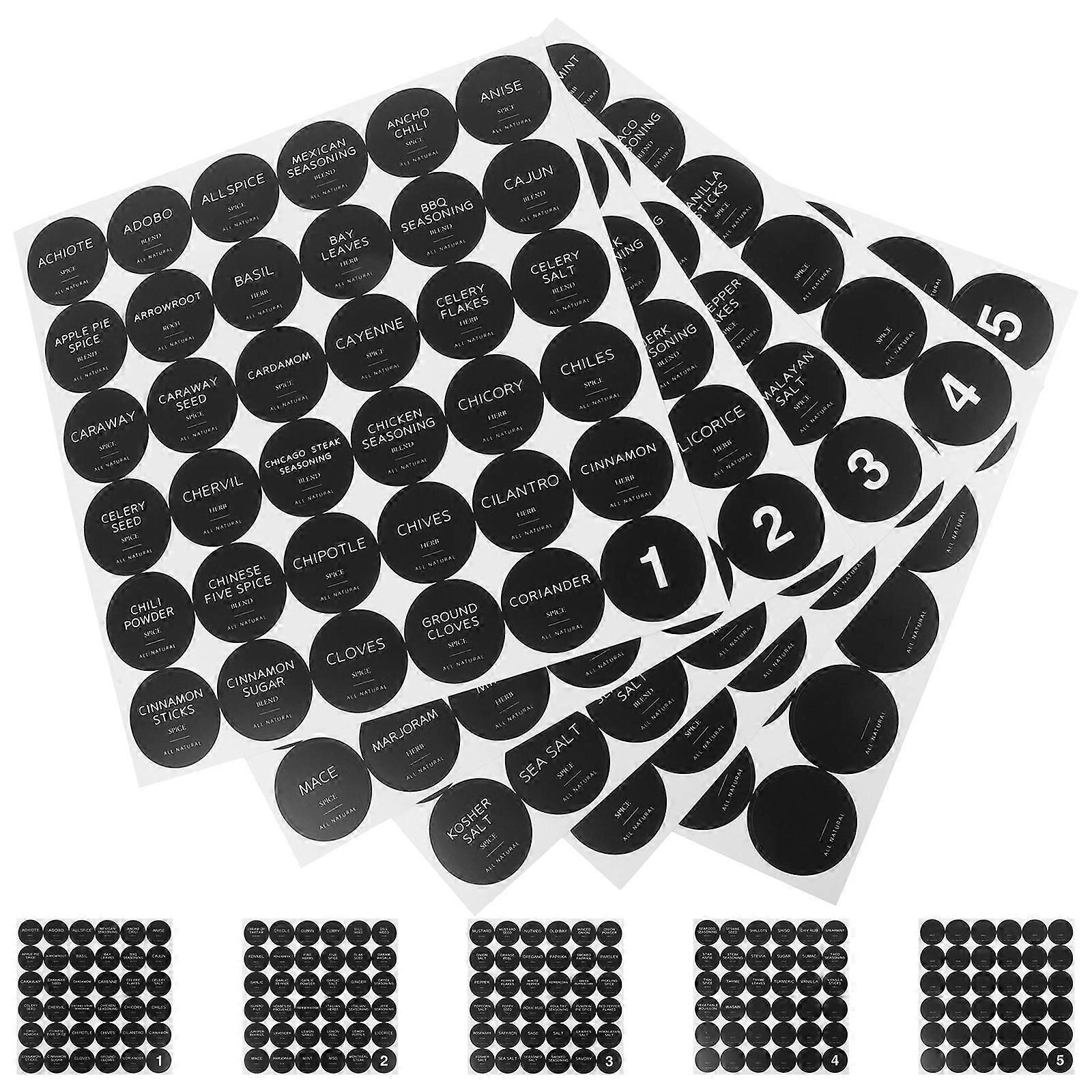 Glass Jar Sticker Classification Sticker for Home Use 10 Sheets Black 35mm Round Simple Design Self-Adhesive for Spice Bottles