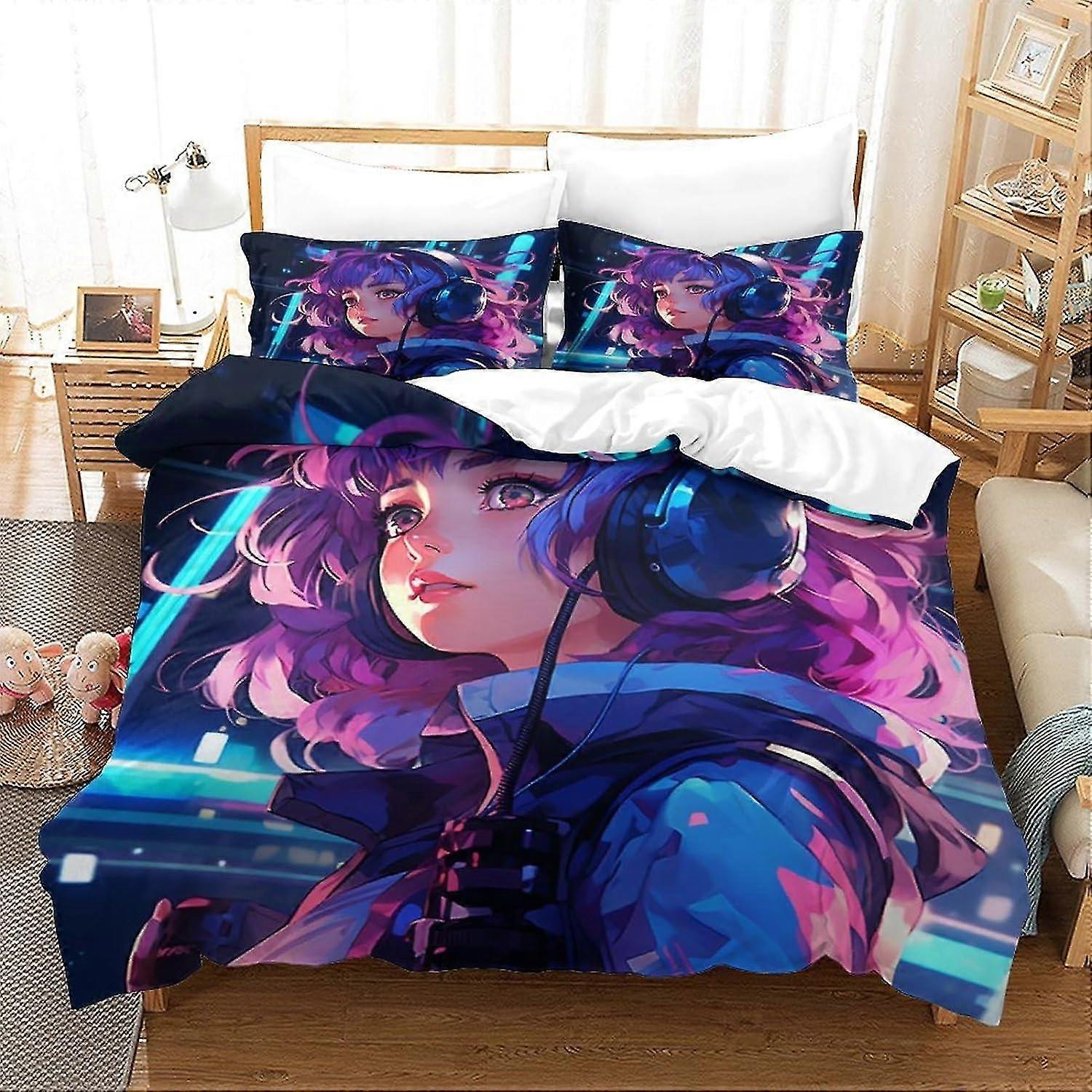 3 Pieces Outer Space Bedding Set with Pillowcases, Soft Microfiber Quilt Cover, Double Size