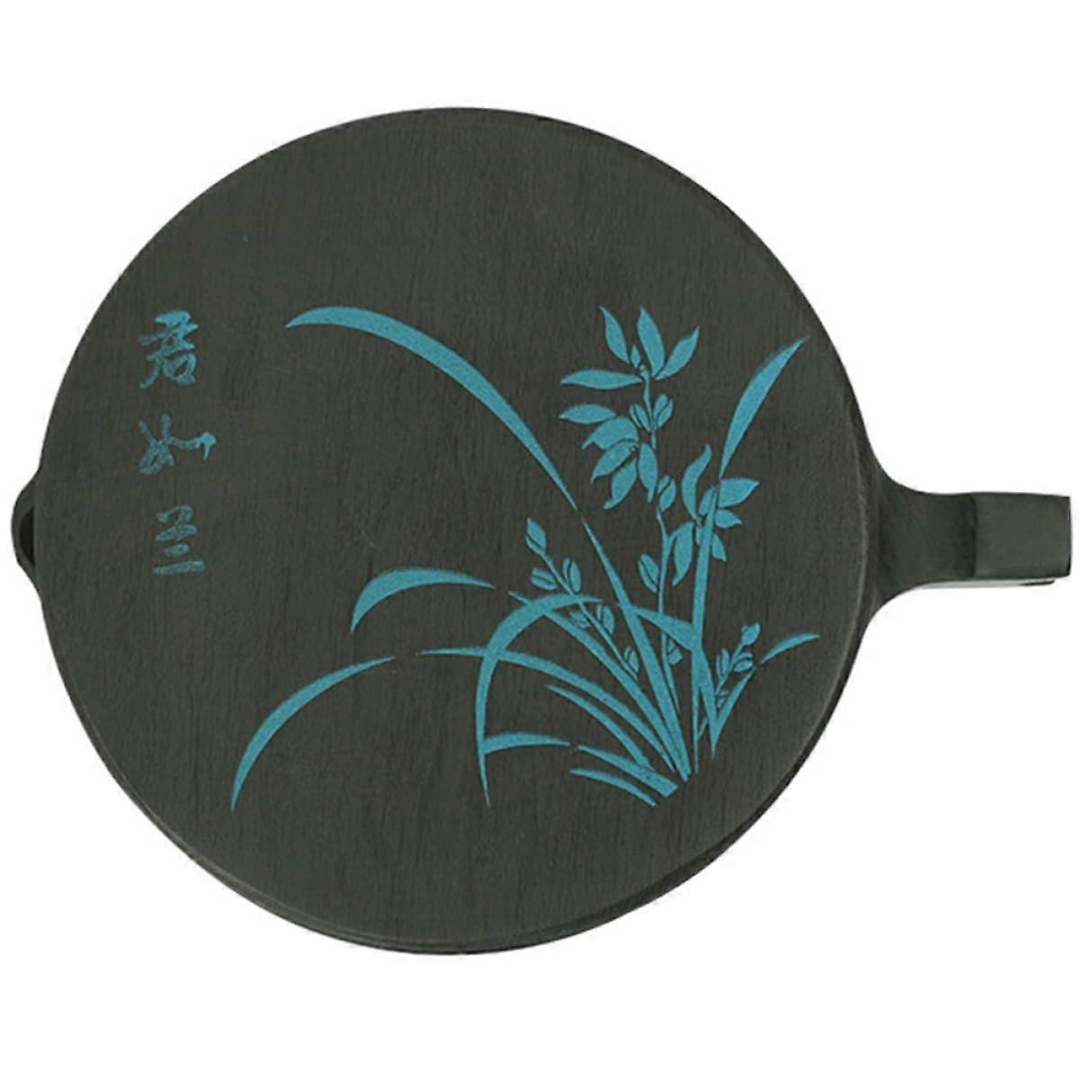 Stone Ink Bottle with Lid for Traditional Chinese Calligraphy - Fish Orchid Design, 100ml, Durable Stone Material