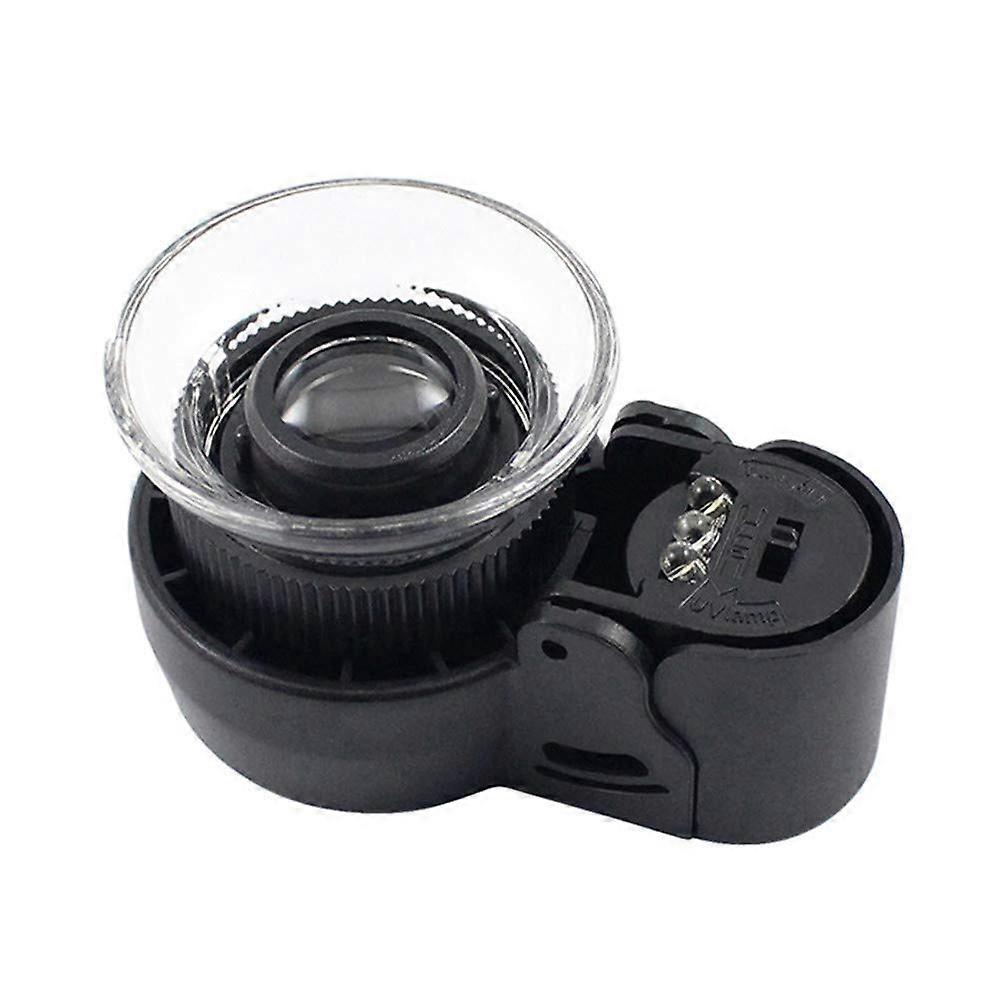 Portable Glass with LED Lights Magnifier Microscope with Holster, Black 45x Magnifying Tool for Reading
