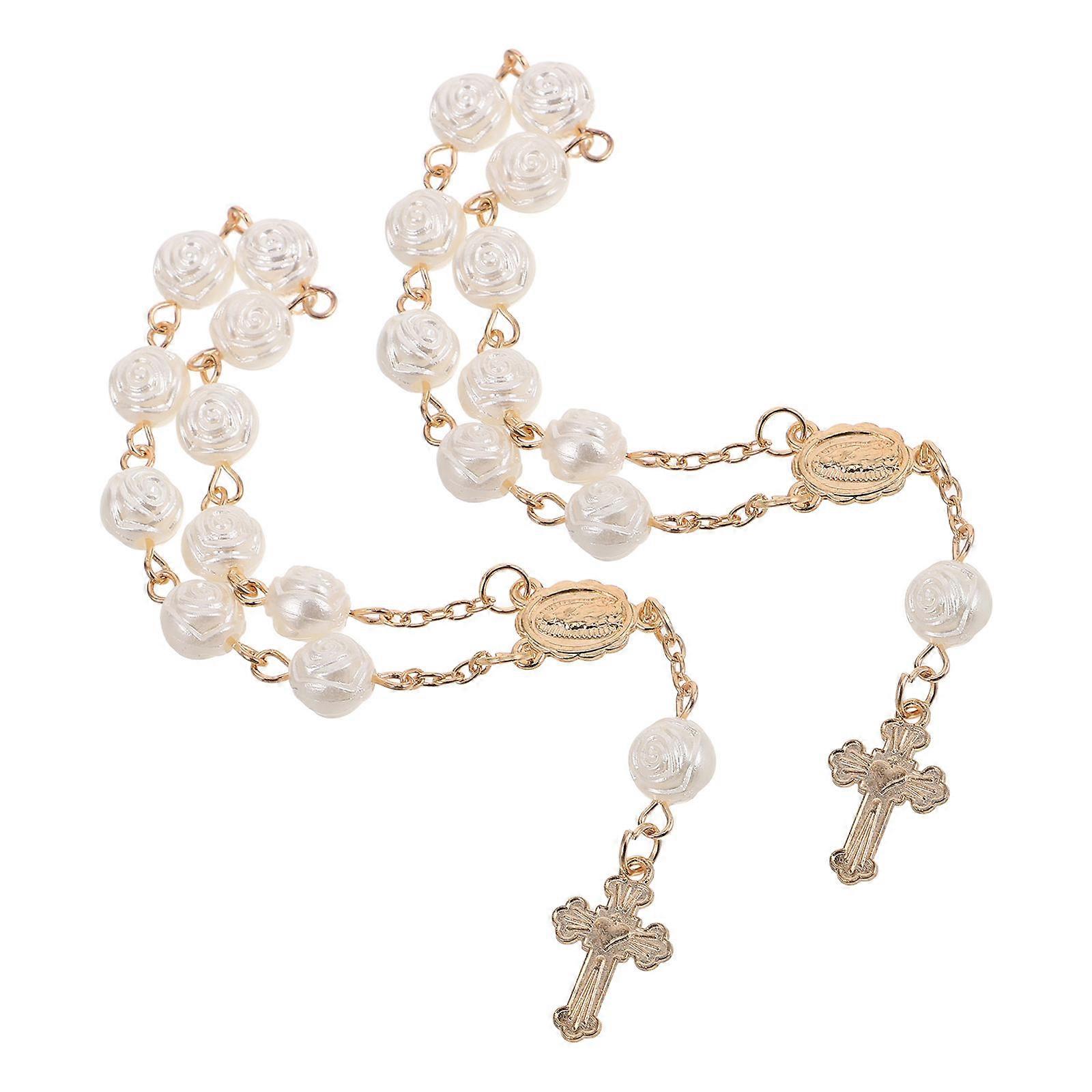 Car Cross Charm Decor with Bead Embellishments – Elegant Rearview Mirror Accessory for Home and Car, Quick Installation, Unique Pendant Design