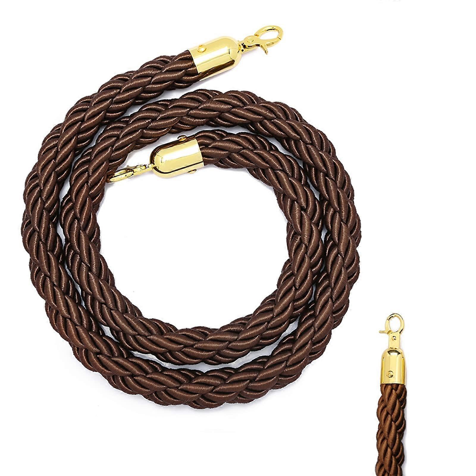 Red Velvet Stanchion Rope with Gold Hooks, Nylon Crowd Control Barrier for Events, 0.9M/3Ft Brown