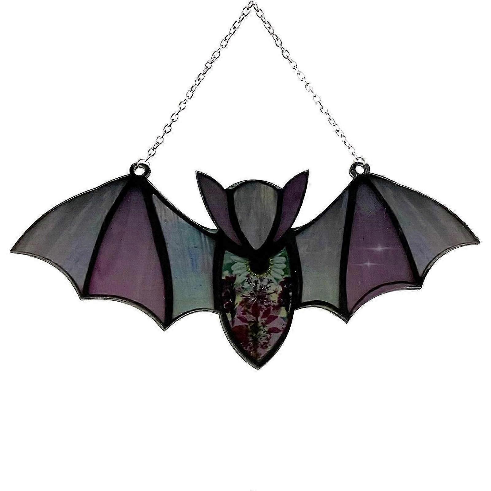 ハロウィーンバットステンドグラスサンキャッチャーウィンドウ吊り下げアクリルウォールアートサンキャッチャー装飾ミニイースターバスケット