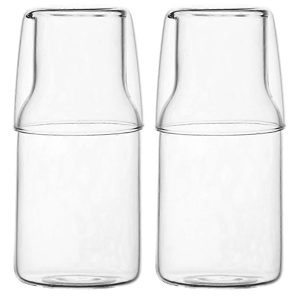 Clear Bedside Water Carafe and Cup Set Borosilicate Glass for Serving Drinks 2Sets
