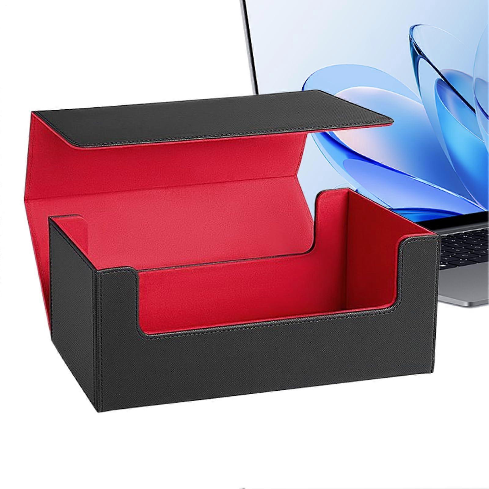Deck Organizer Box with Dividers, Portable Storage with Magnetic Closure Black Red