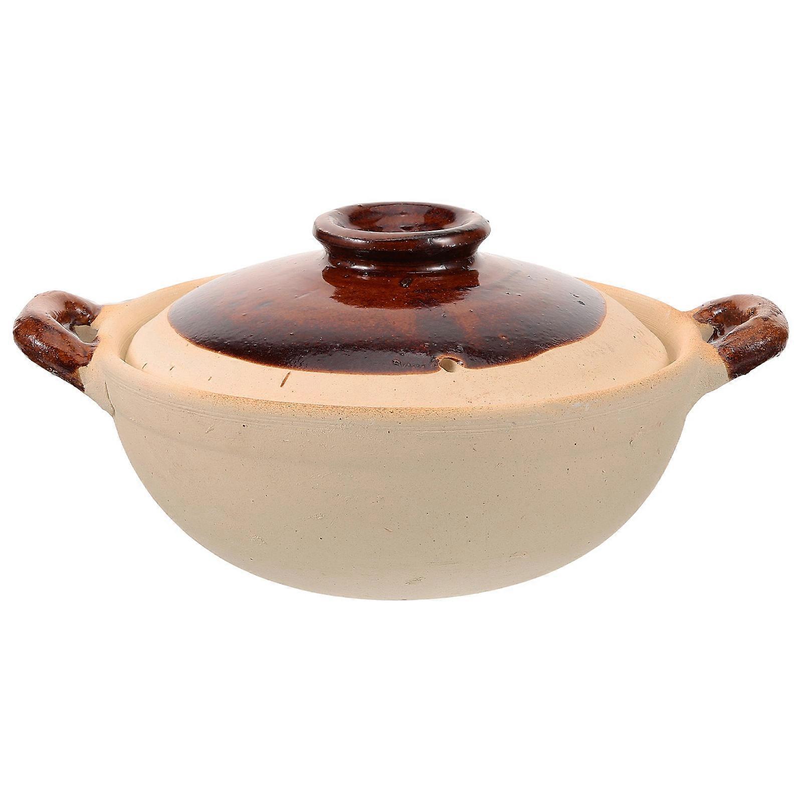 Heat Resistant Clay Cooking Pot with Lid, Double Handles for Soup, Rice and Noodles – Stove Safe