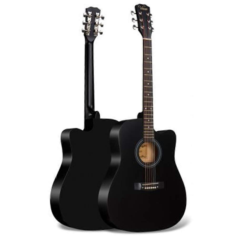 Acoustic Guitar for Beginners 41 Inch Black Folk Guitar Wooden Instrument for Adults and Children