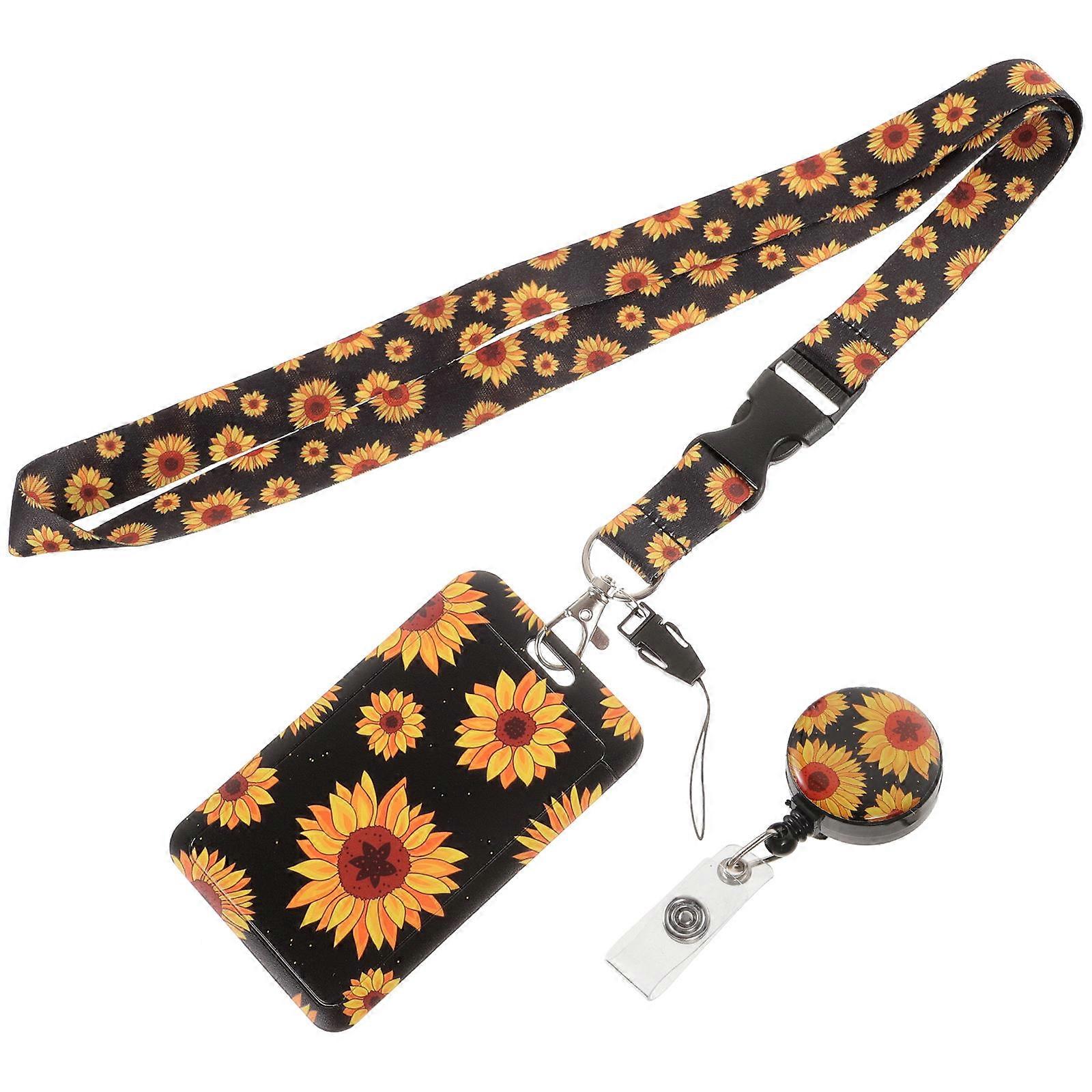 Plastic Card Holder Lanyard Pattern Name Tag Holder Portable Office Supply Yellow 11x7cm Detachable Lanyard 1Set