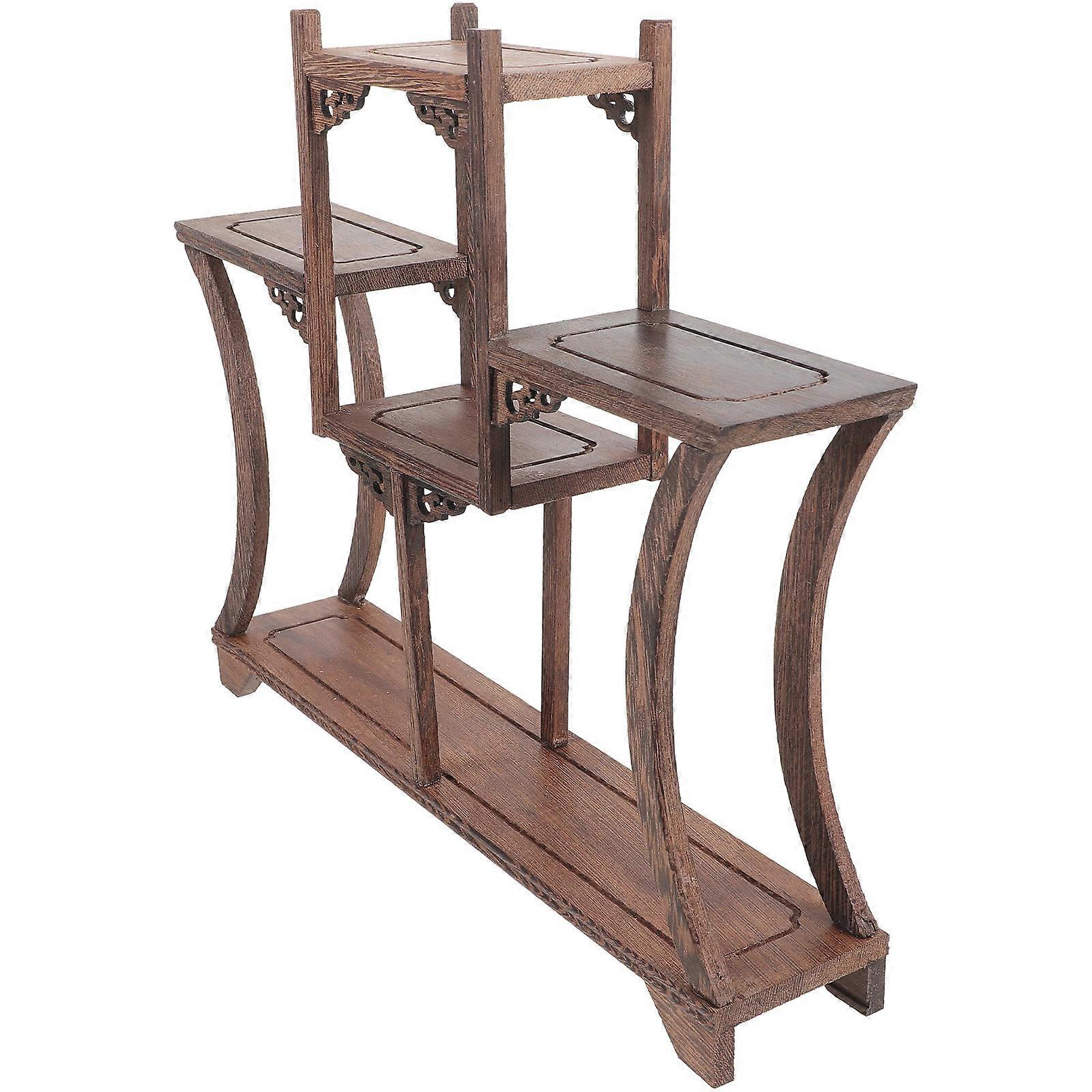 Antique Wooden Display Shelf for Curio Tea Pot Storage with 1 Set Frame