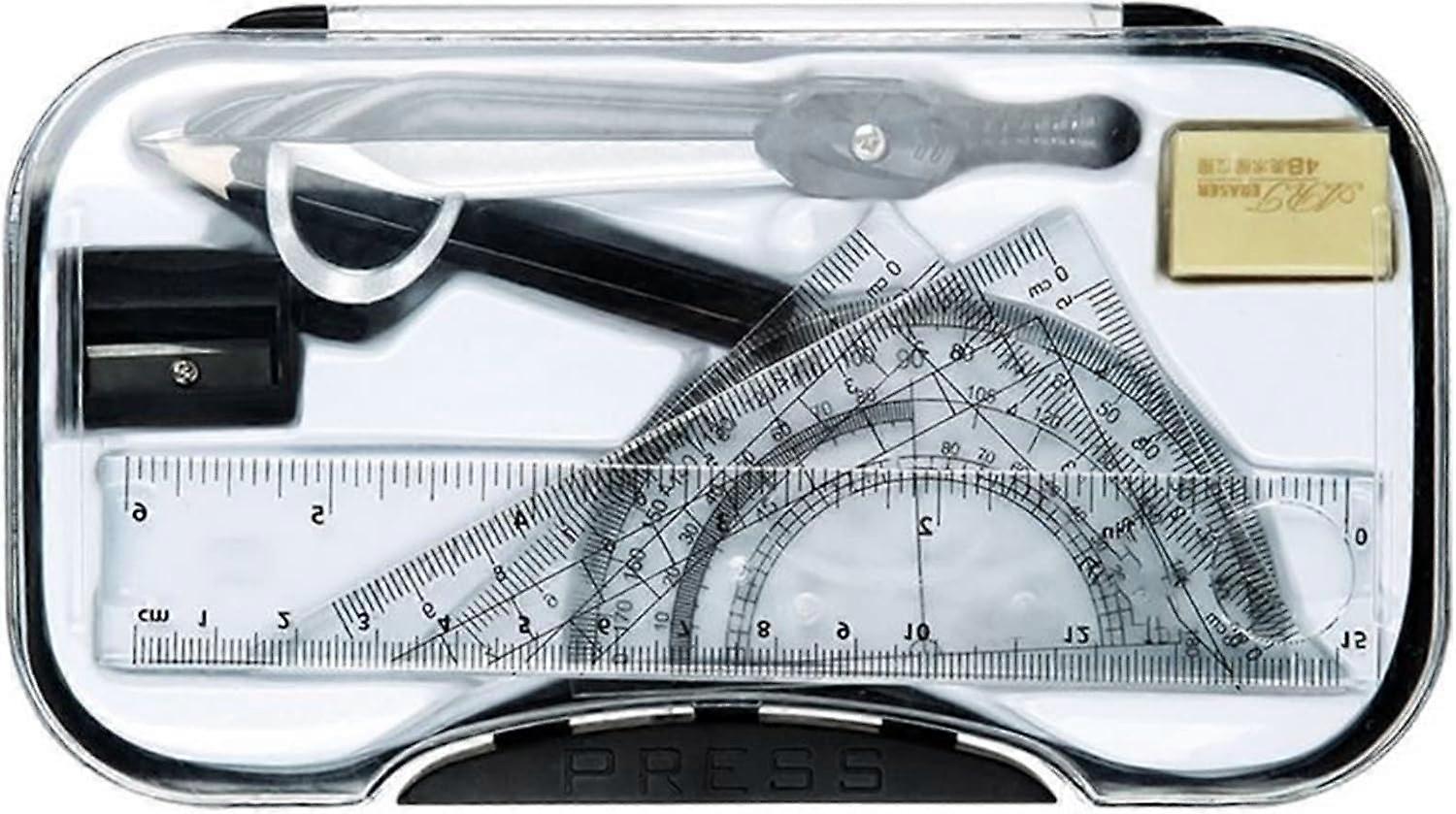 Circle Drawing Tool Set 7pcs Professional Compass Geometry Protractor Ruler Triangle Math Learning Supplies for School