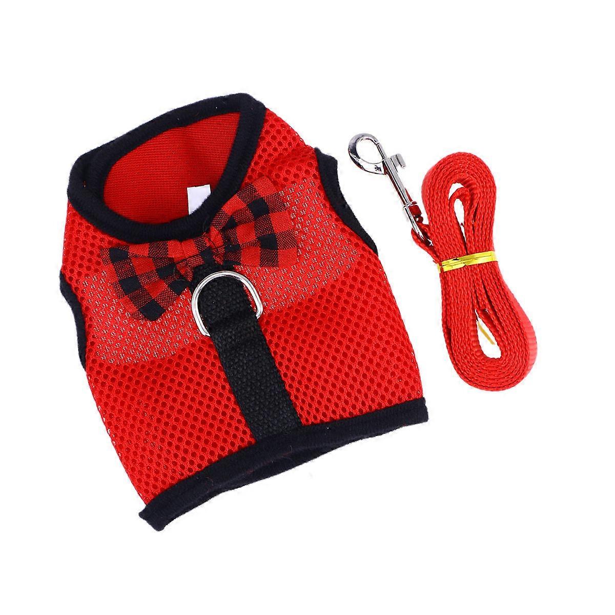 Small Pet Harness Red with Breathable Air Mesh and Charming Bow Design for Pet Use