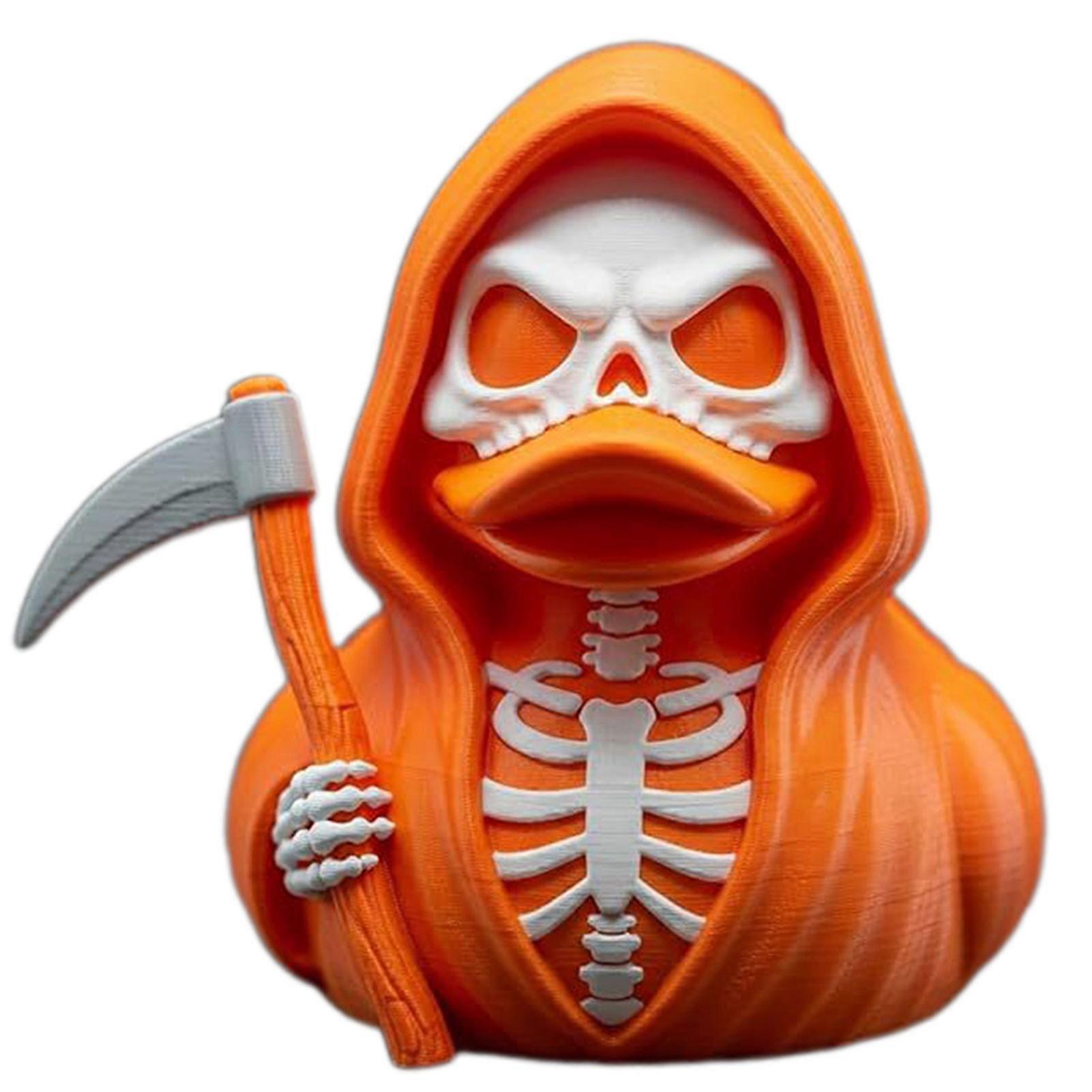 Gothic Grim Reaper Duck Statue - Death Scythe Duck Mini Skull Skeleton Figurine for Halloween Decor Home & Desktop