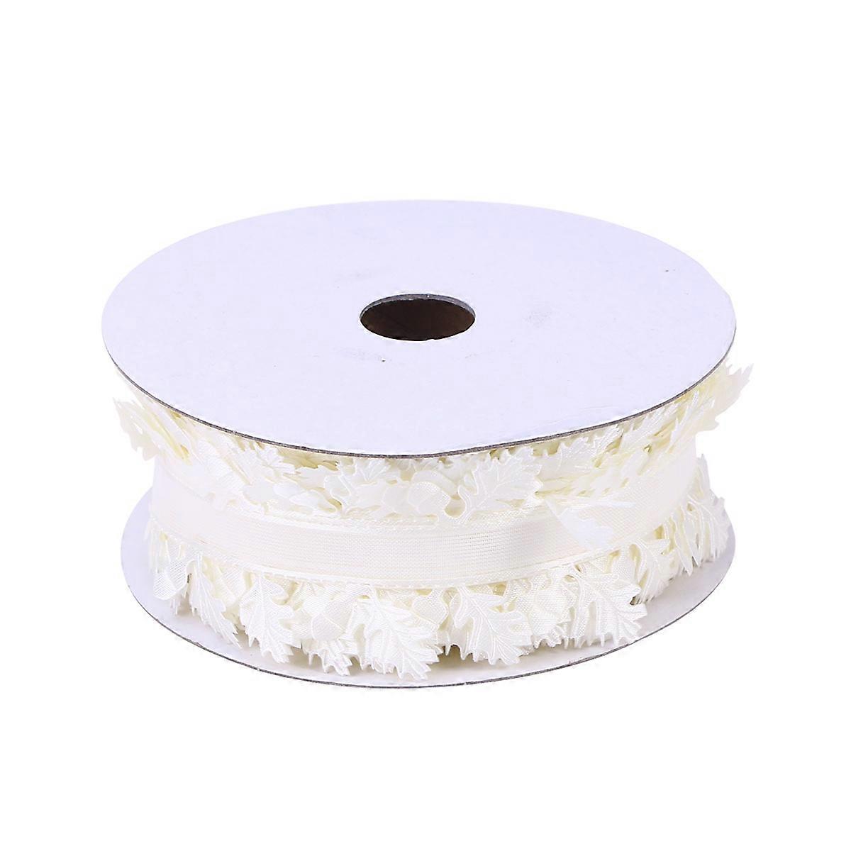 Beige Embossed Leaves Pattern Silk Ribbon for Decorating 20mx4cm Length