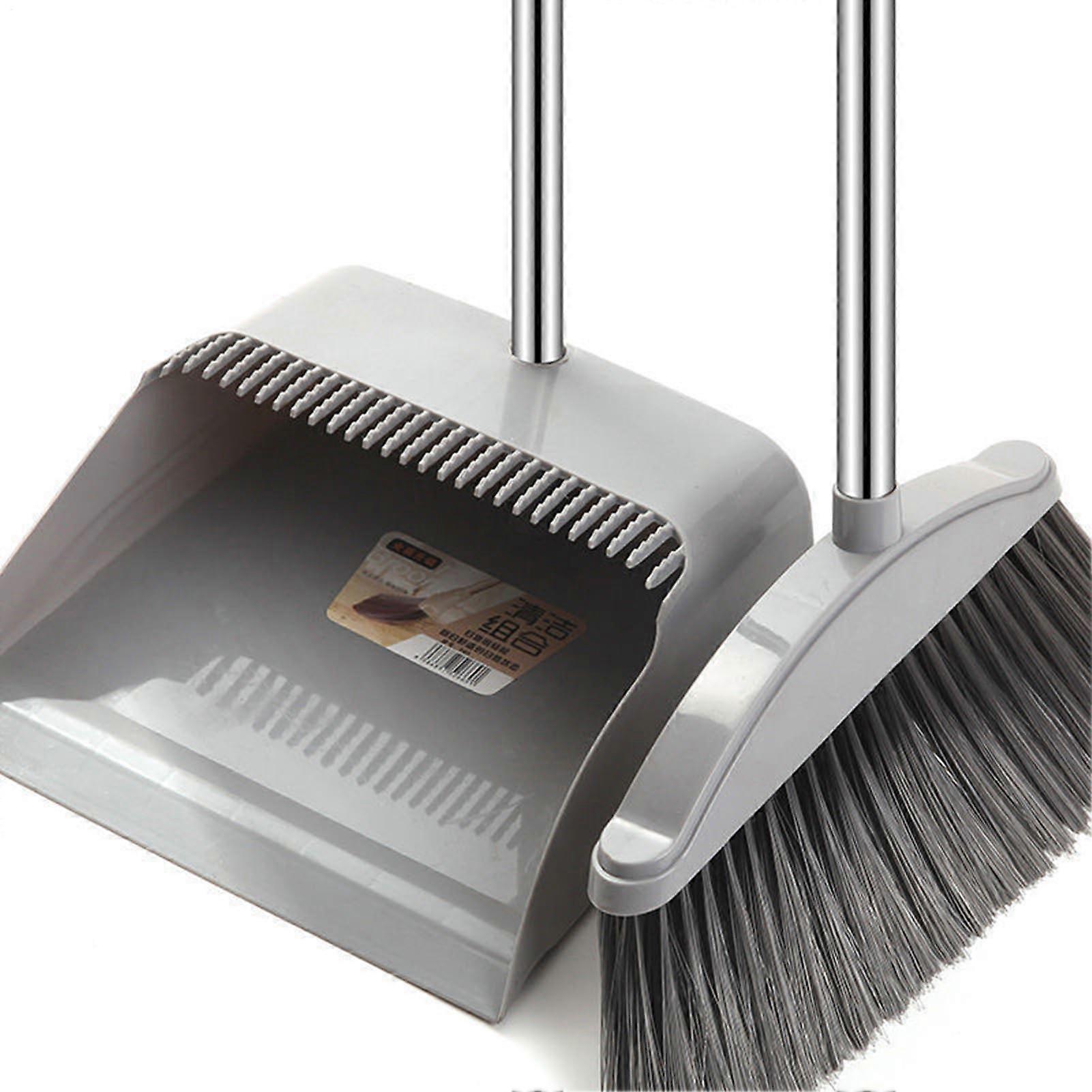 Broom and Dustpan Combo Set - Long-Handled Broom With Standing Dustpan, Durable Non-Stick Indoor and Outdoor Gray