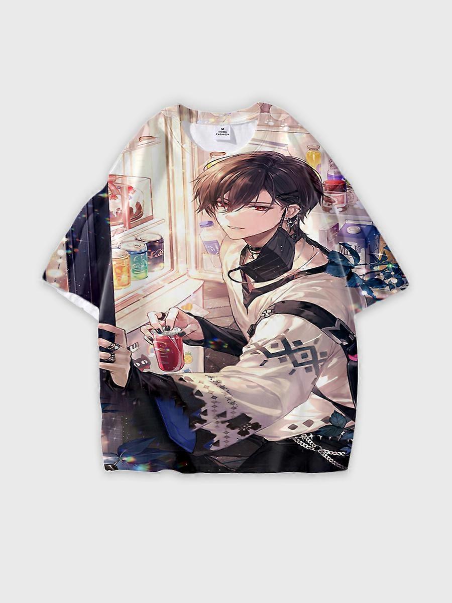 T-shirt round neck Role Pattern loose short sleeve E966