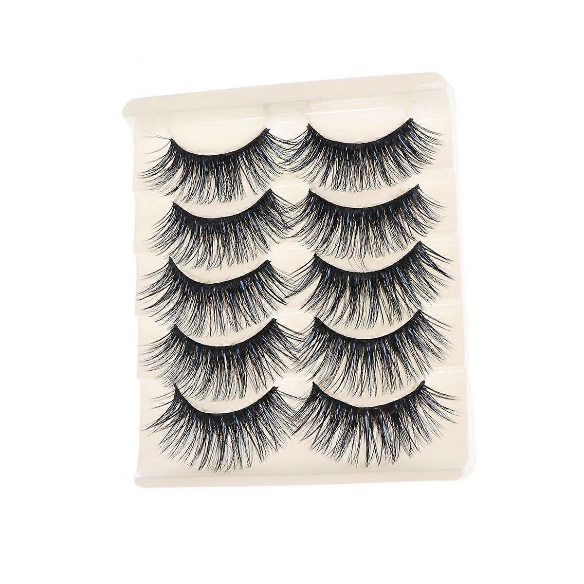 Exaggerated False Eyelashes with Fiber for Makeup Long Thick Natural Black 5 Pairs