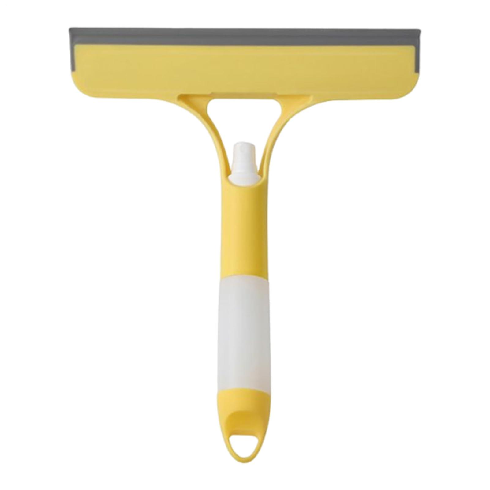 Rakel for window cleaning, portable handheld cleaning tool, auto squeegee with spray for kitchen, home, bathroom, windshield, window mirror, yellow.