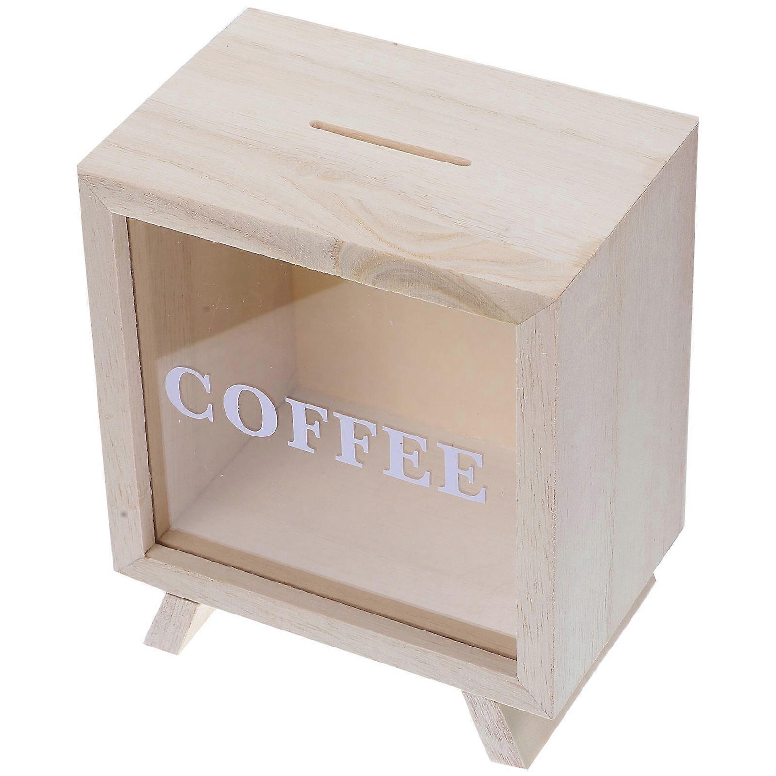Wooden Piggy Bank Coin Storage Box Money Jar Saving Bank Tip Box