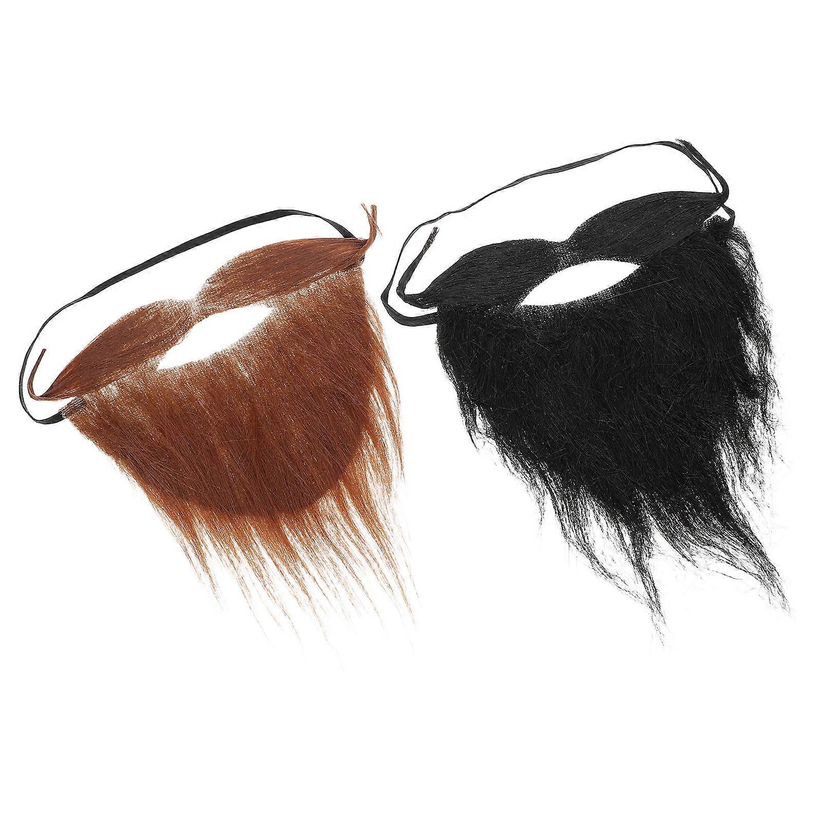 2pcs Lightweight Costume Beards for Men Realistic Fake Facial Hair Accessories for Halloween Parties Easy to Wear & Remove for Adults and Teens