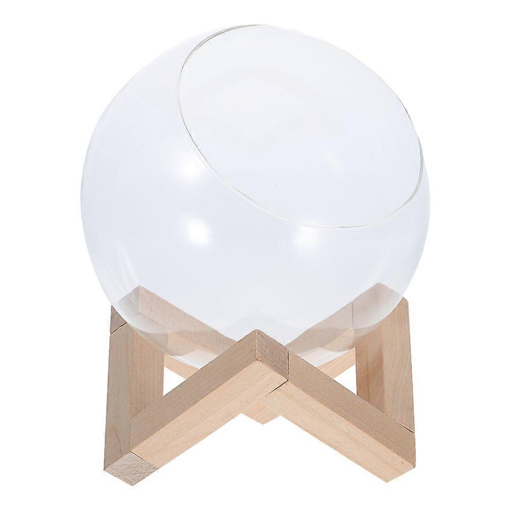 Unique Hydroponic Glass Planter with Wooden Stand for Desktop Decor Transparent Glass and Wood Craftsmanship 4.7x4.7x8.3 inches