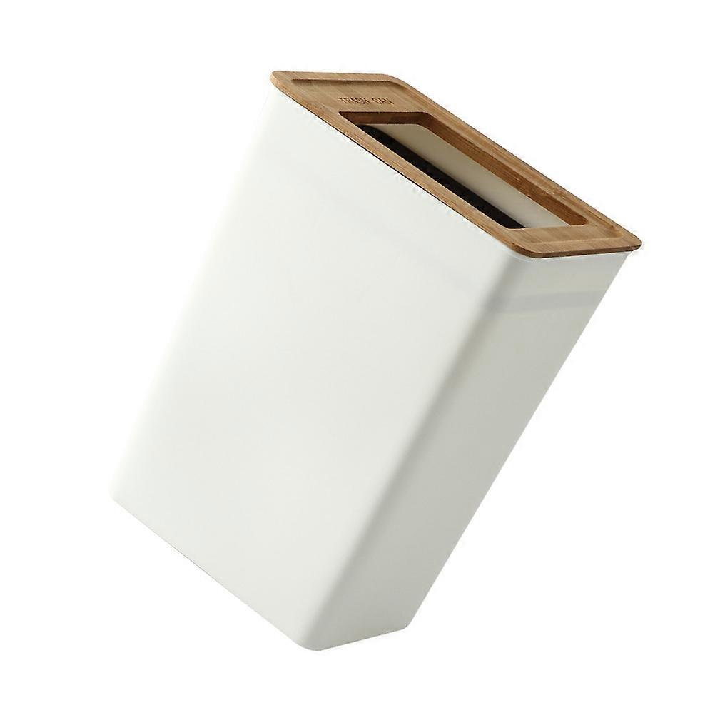 Compact Trash Can with Wood Lid, Safe and Stylish Waste Bin for Home and Office Spaces