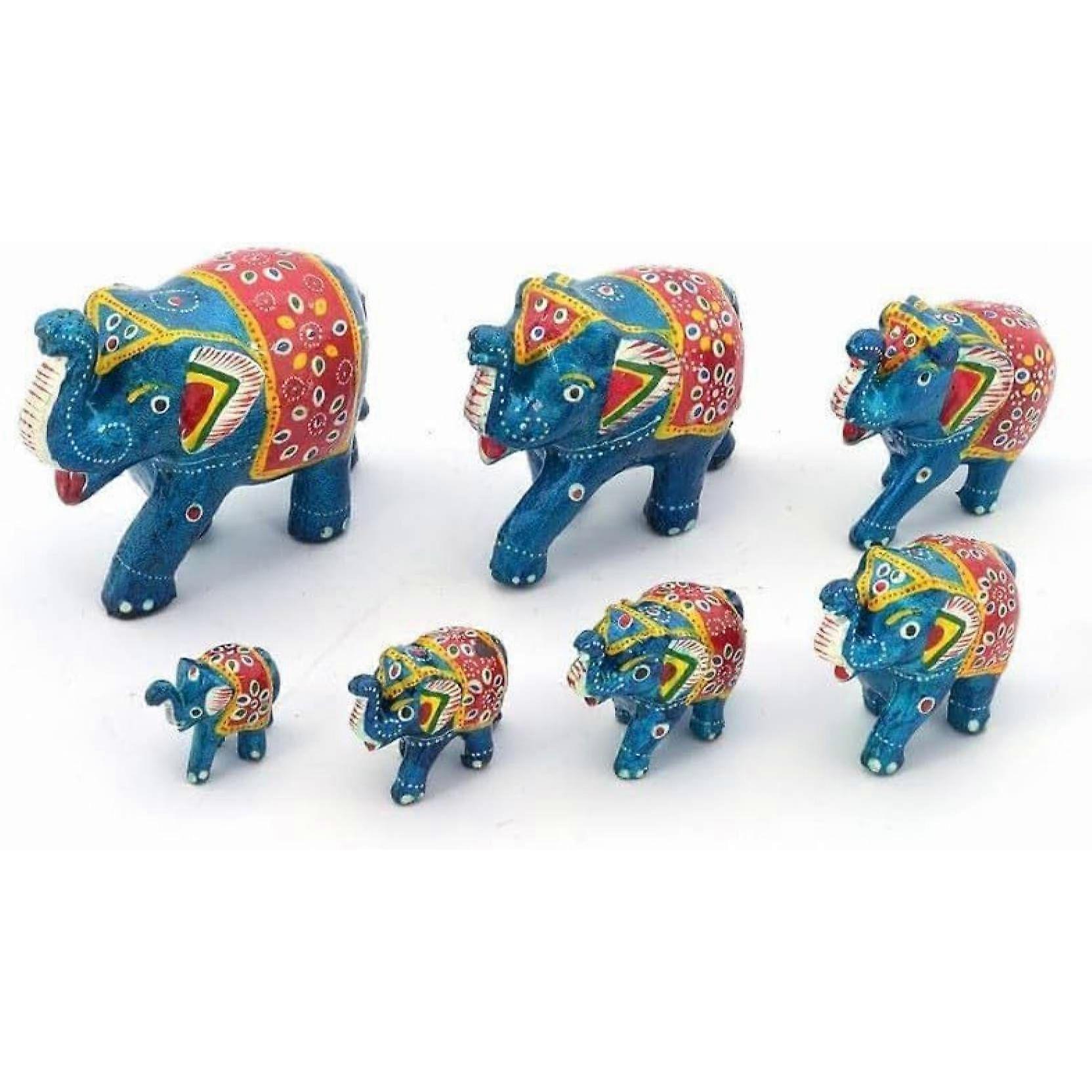 Elephant Sequence 7 Pieces Kanha Ji Pooja Room & Gifted Item For Home Decorative Showpiece - 10 cm (Paper Mache, Light Blue)