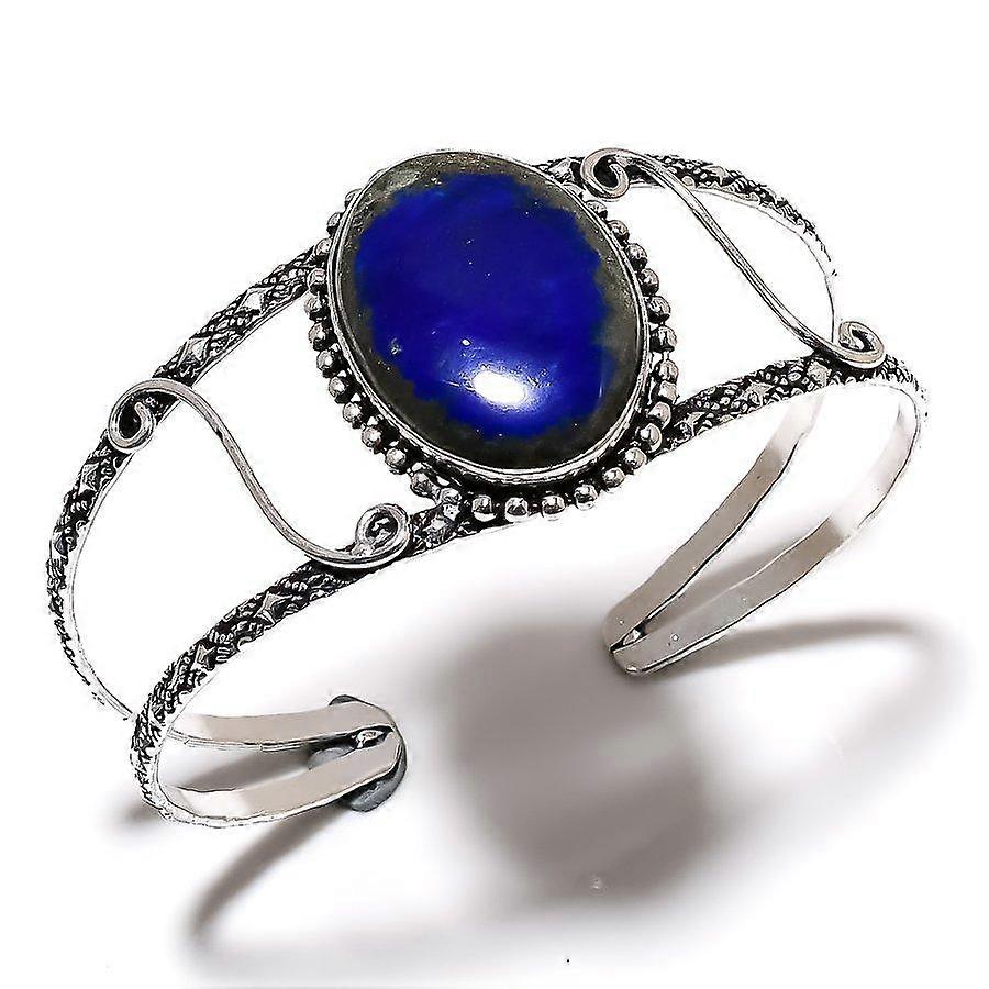 Natural Lapis Lazuli Gemstone 925 Sterling Silver Cuff Bangle Adjustable L2N92