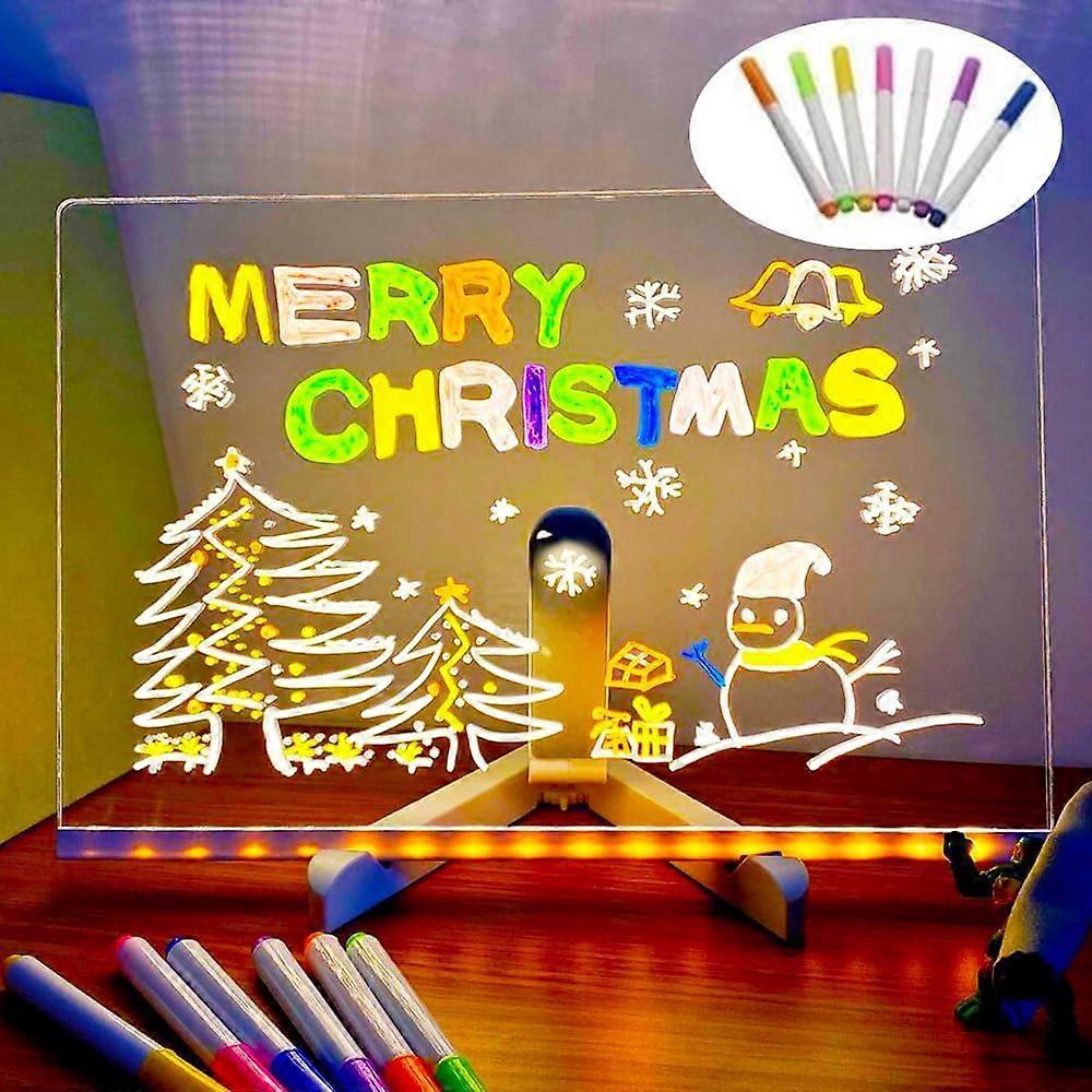 LED Memo Board with Light, 30 x 20cm Dry Erase Acrylic Message Board, Luminous White with 7 Color Markers and Stand