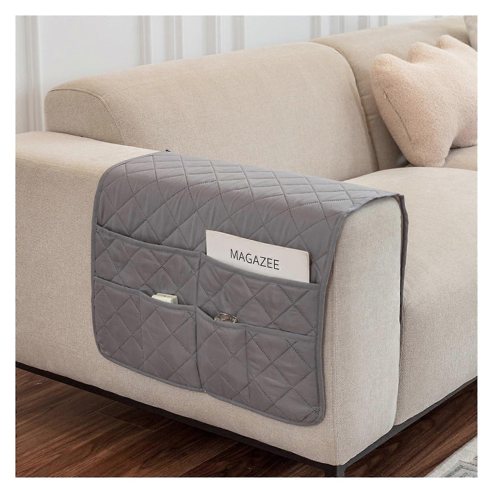 Sofa Tray Armrest Organiser 50x90cm Grey, Anti-Slip Hanging Organiser With Storage Pocket For Sofa And Recliner