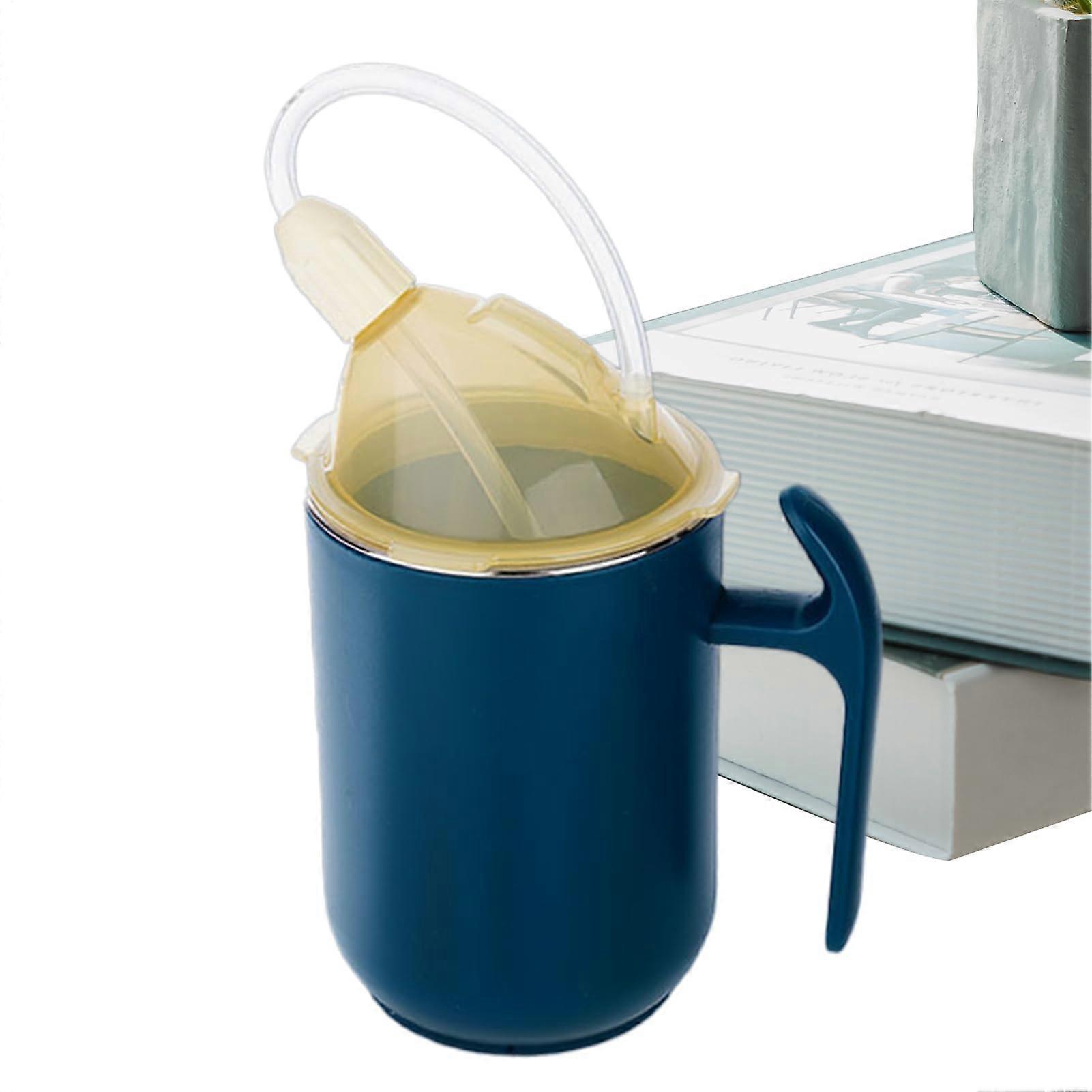 Elderly Spill Proof Cup,Patient Drinking Cup with Handle Easy Grip Handle Hospital Mugs with Ergonomic Safe Design for Friends Family Coworkers Blue