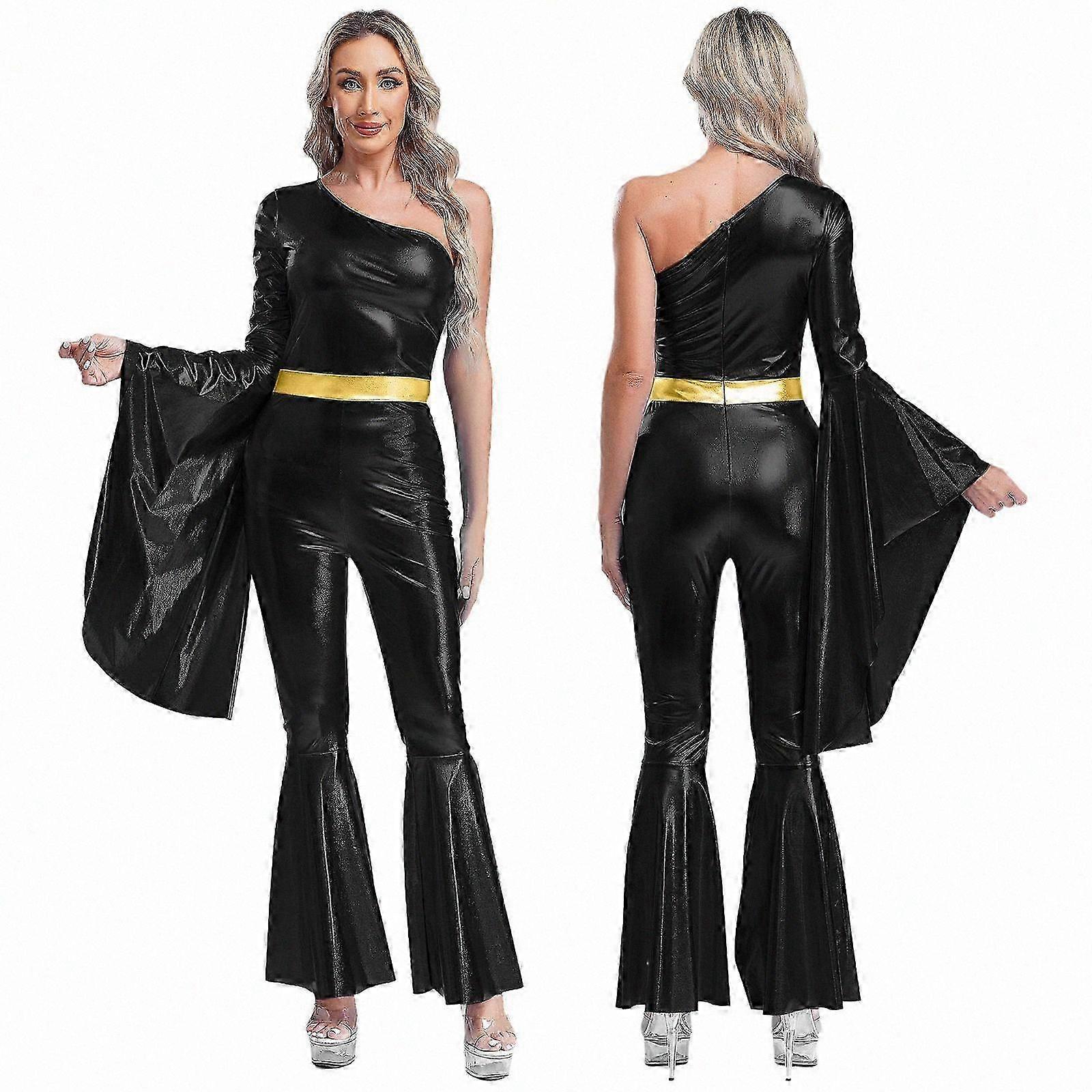 Shimmering 70s Style Jumpsuit for Women - Long Sleeve Bodysuit with Retro Flair and Hippie Vibes