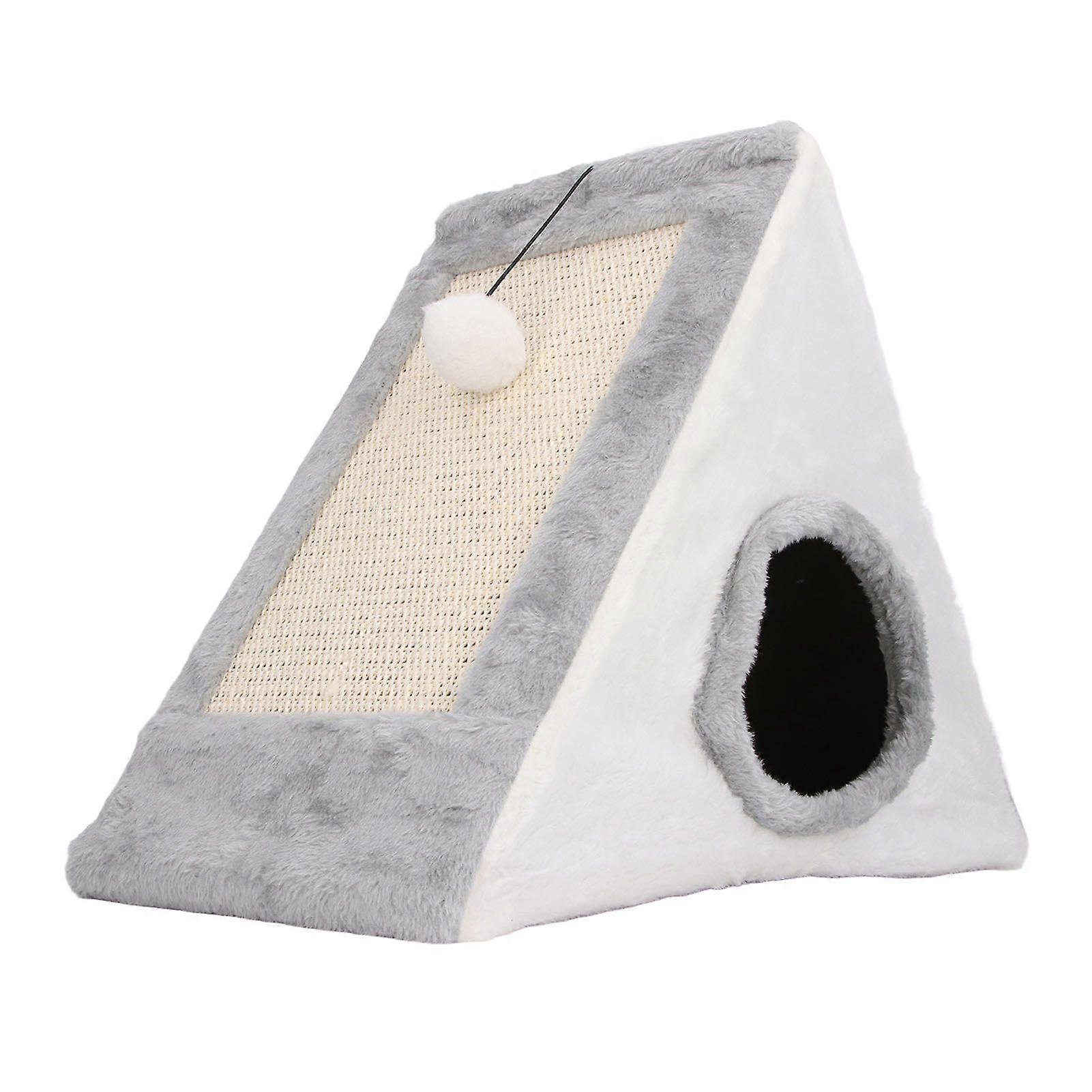Triangular Cat Scratcher House Muscle Exercise Stress Relief Cat Scratching Toy Multifunctional Cat Bed Cave for Claw Grinding Sleeping Grey L