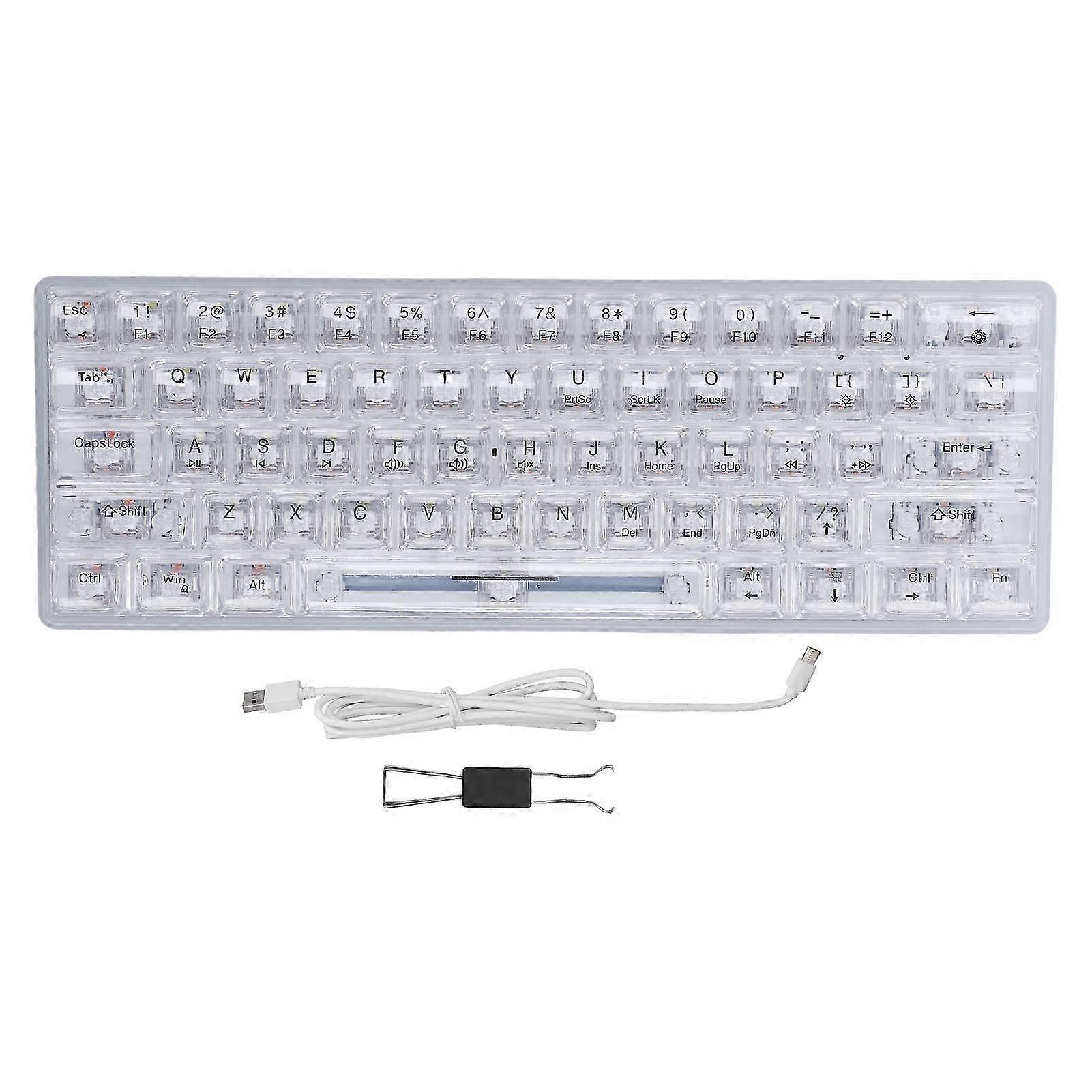 61 Keys Transparent Mechanical Clear Keycap Wired Gaming 19 Lights Hot Swap Keyboard for Office 2025